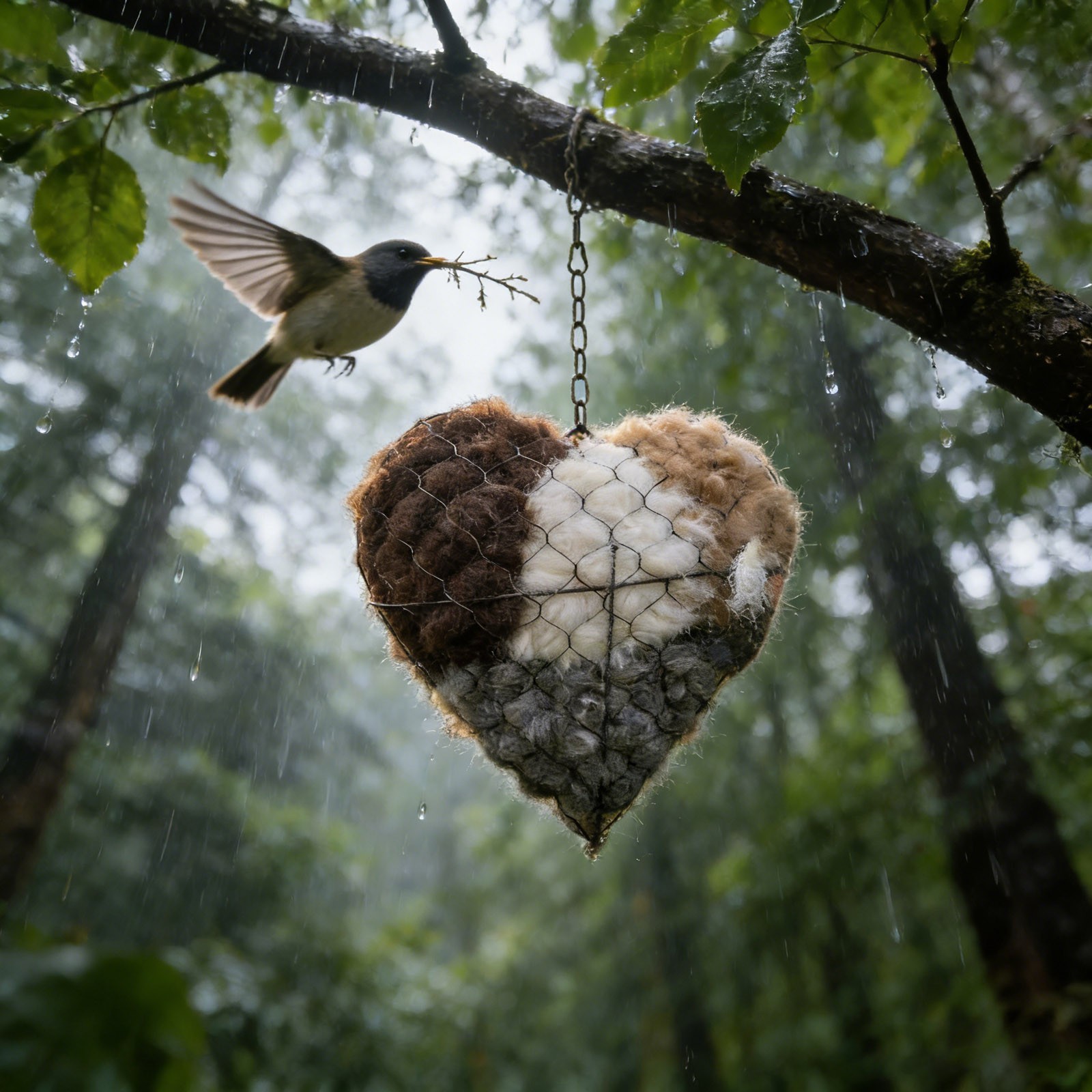 Handmade Alpaca Fiber Bird Nesting Heart, Refillable Birdhouse Decor for Humming
