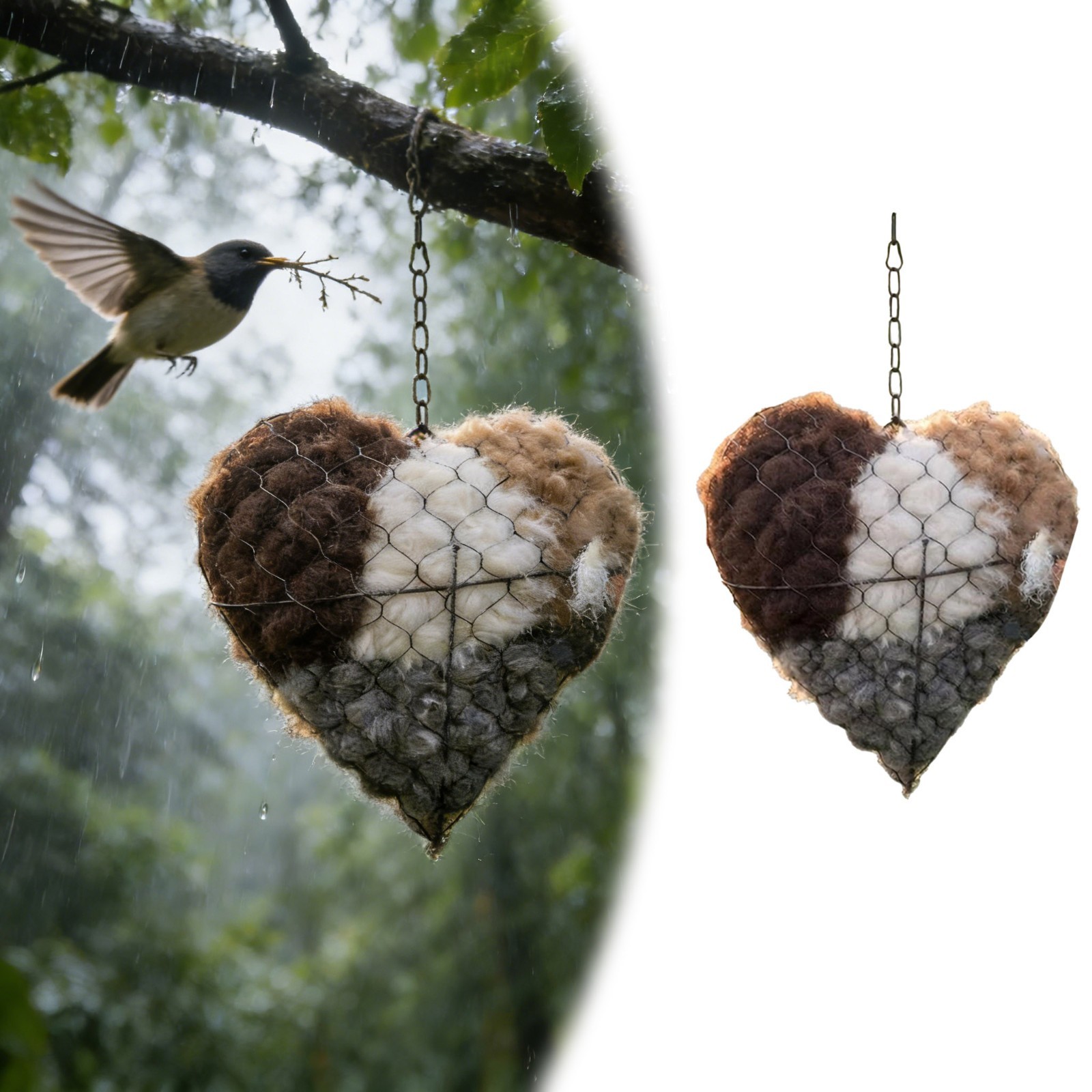 Handmade Alpaca Fiber Bird Nesting Heart, Refillable Birdhouse Decor for Humming