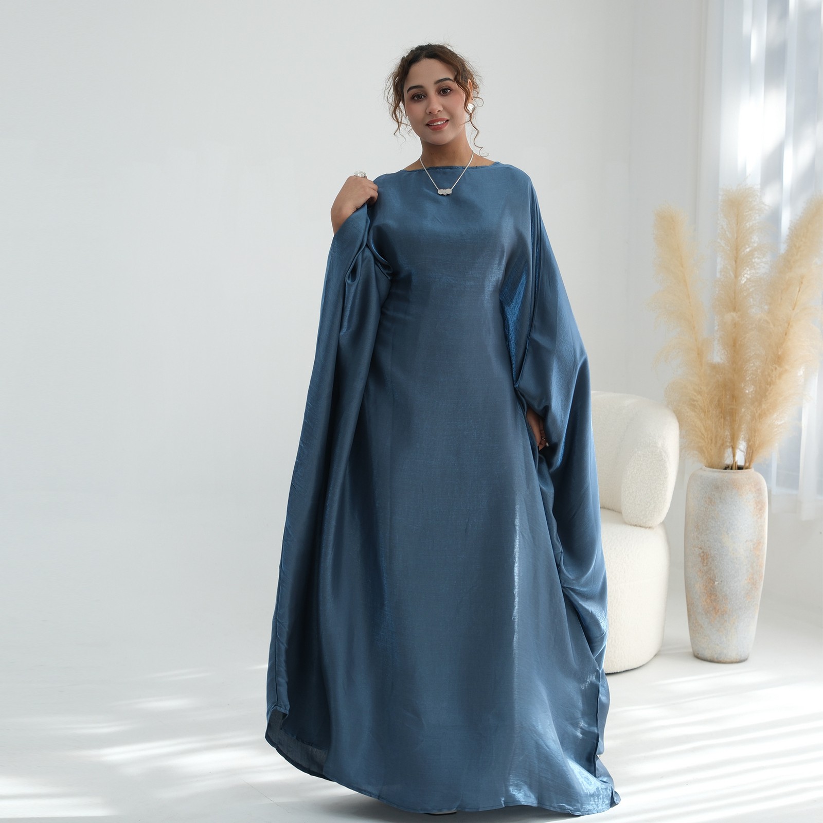 Islamic Women Long Dress Maxi Robe Abaya Muslim Plus Size Kaftan Bat Sleeve Arab