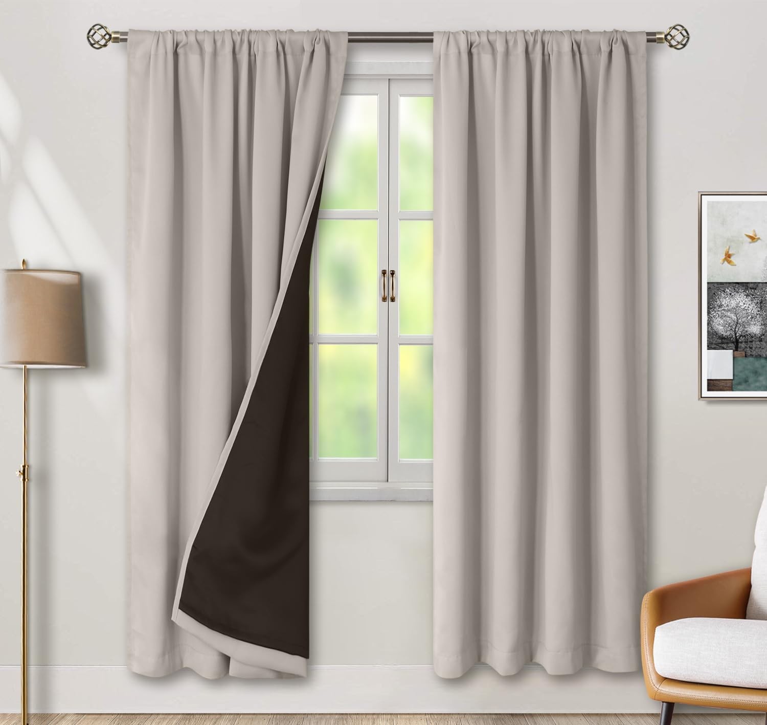 100% Full Blackout Curtains 2 Panels Set Thermal Insulated Soundproof Drapery