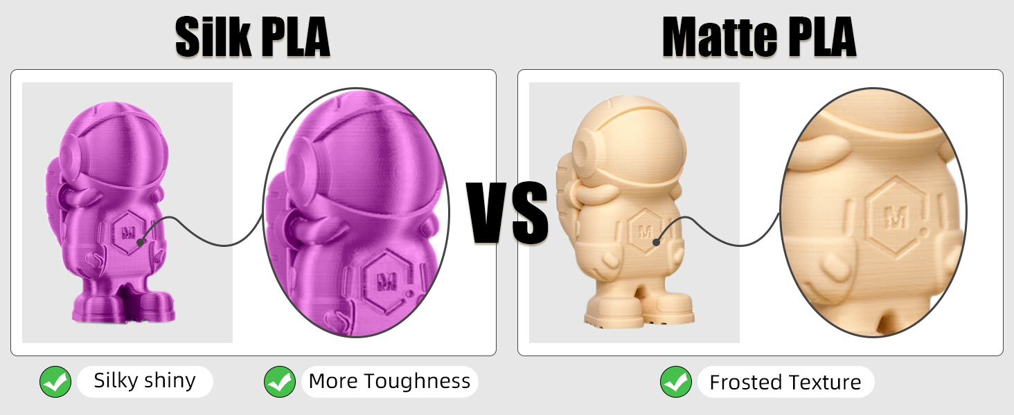 silk pla matte pla shiny toughness frosted texture