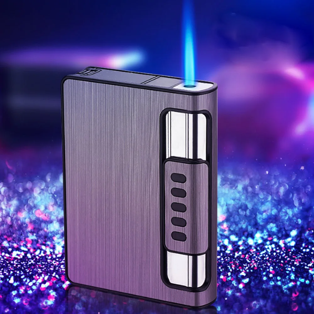 New Cigarette Case Dual-use Metal Windproof Straight Flame Gas Lighter Compact