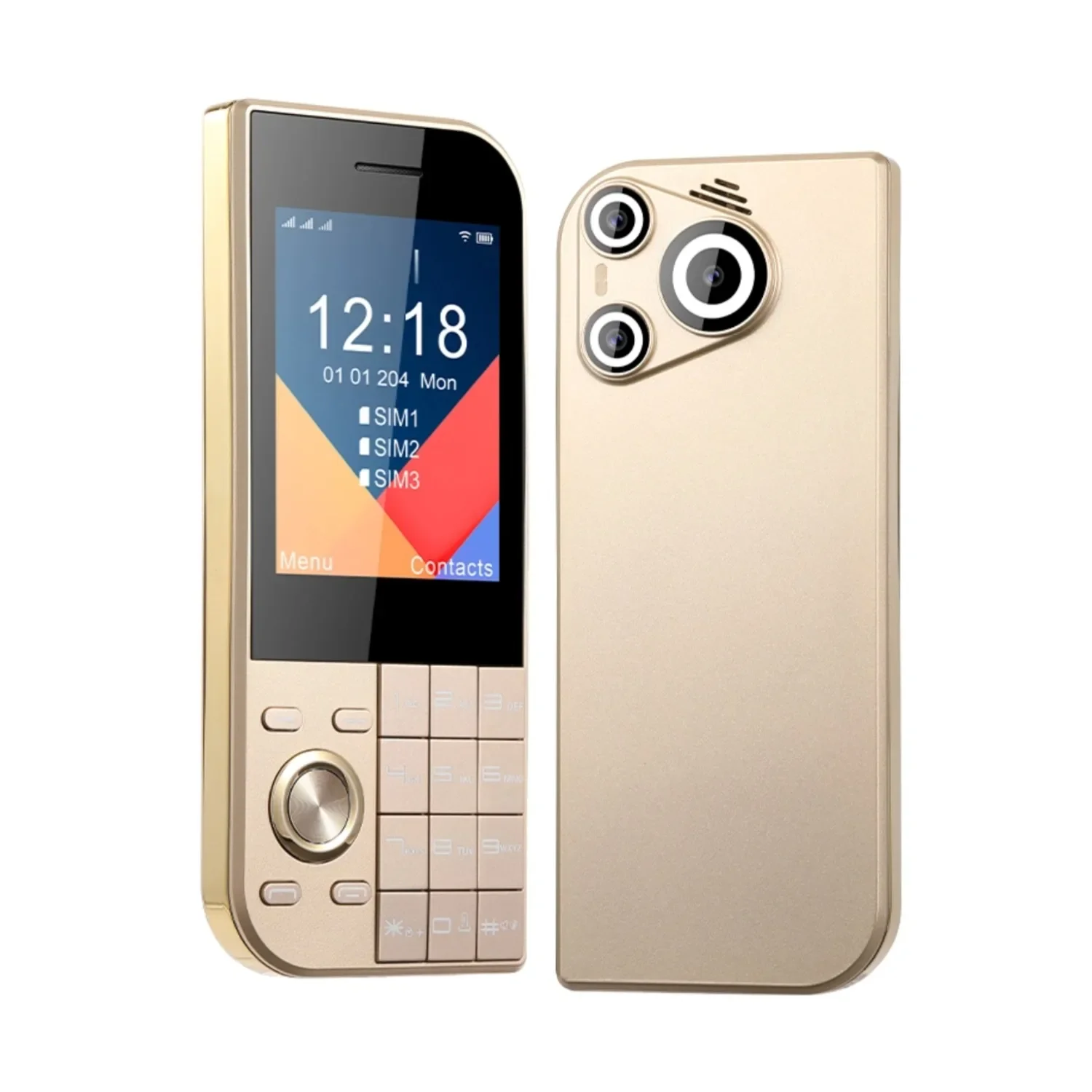 2.8 Inch Ultra Thin Bar Phone Senior Elderly Triple SIM 2G Mobile Gold