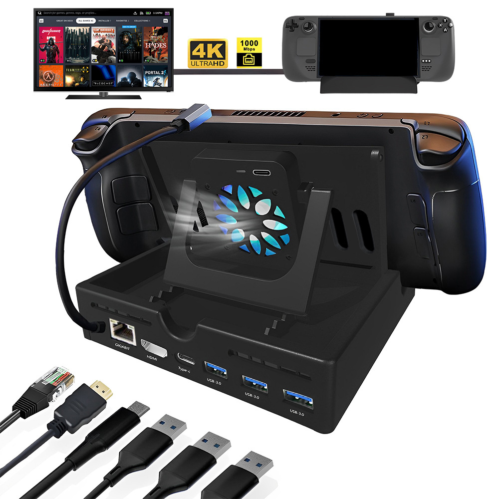 6-in-1 Docking Station for Steam Deck with HDMI 4K@60Hz Gigabit Ethernet 100W PD