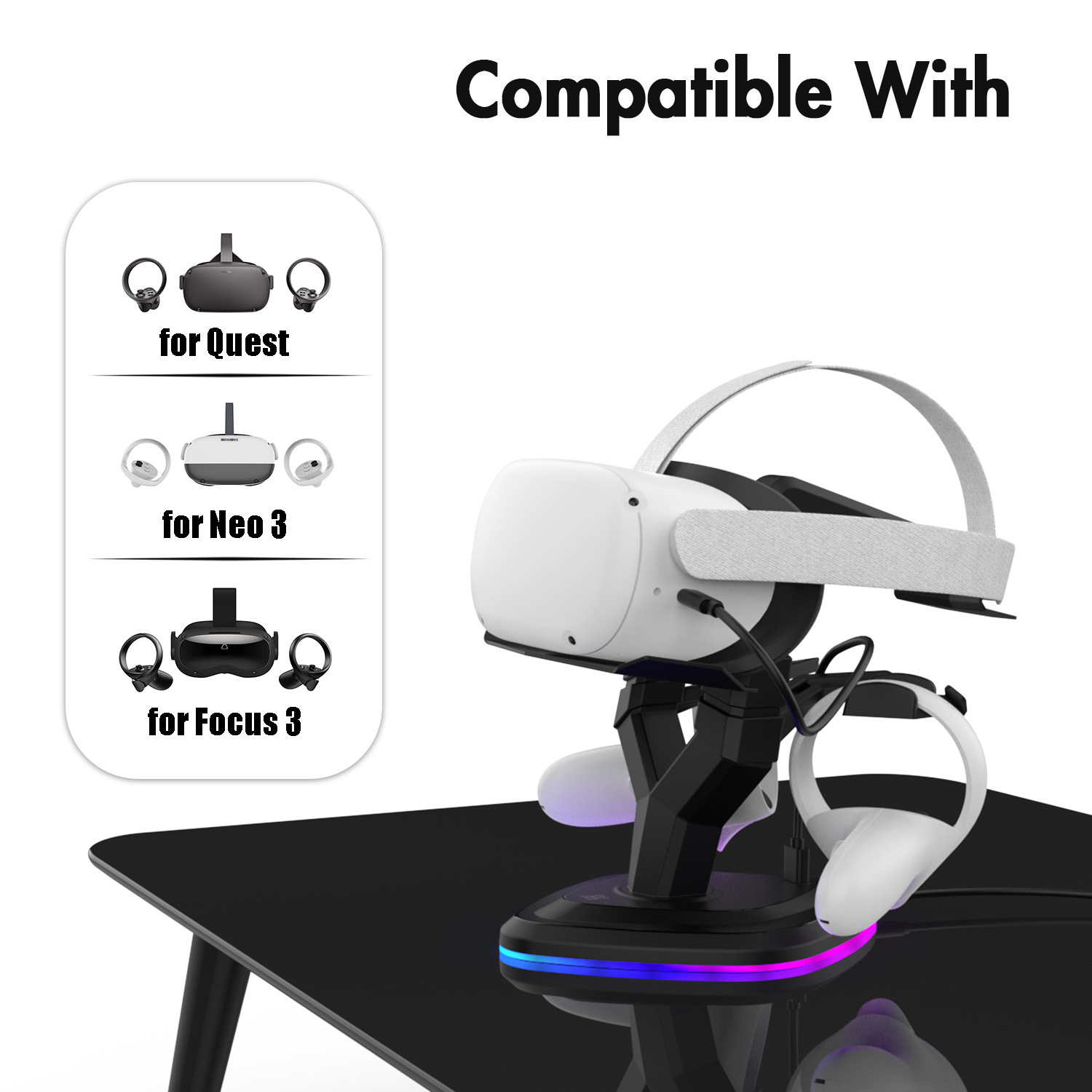 VR Charging Stand for Quest 2/Pico 4 with Ambient LED Light