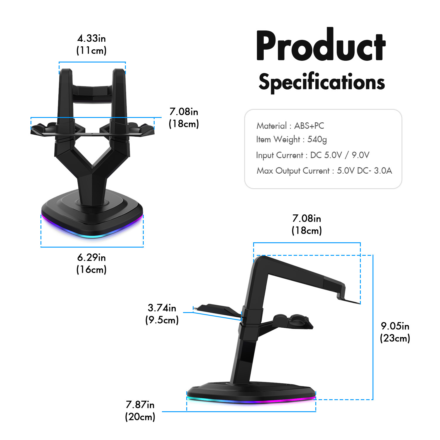 VR Charging Stand for Quest 2/Pico 4 with Ambient LED Light