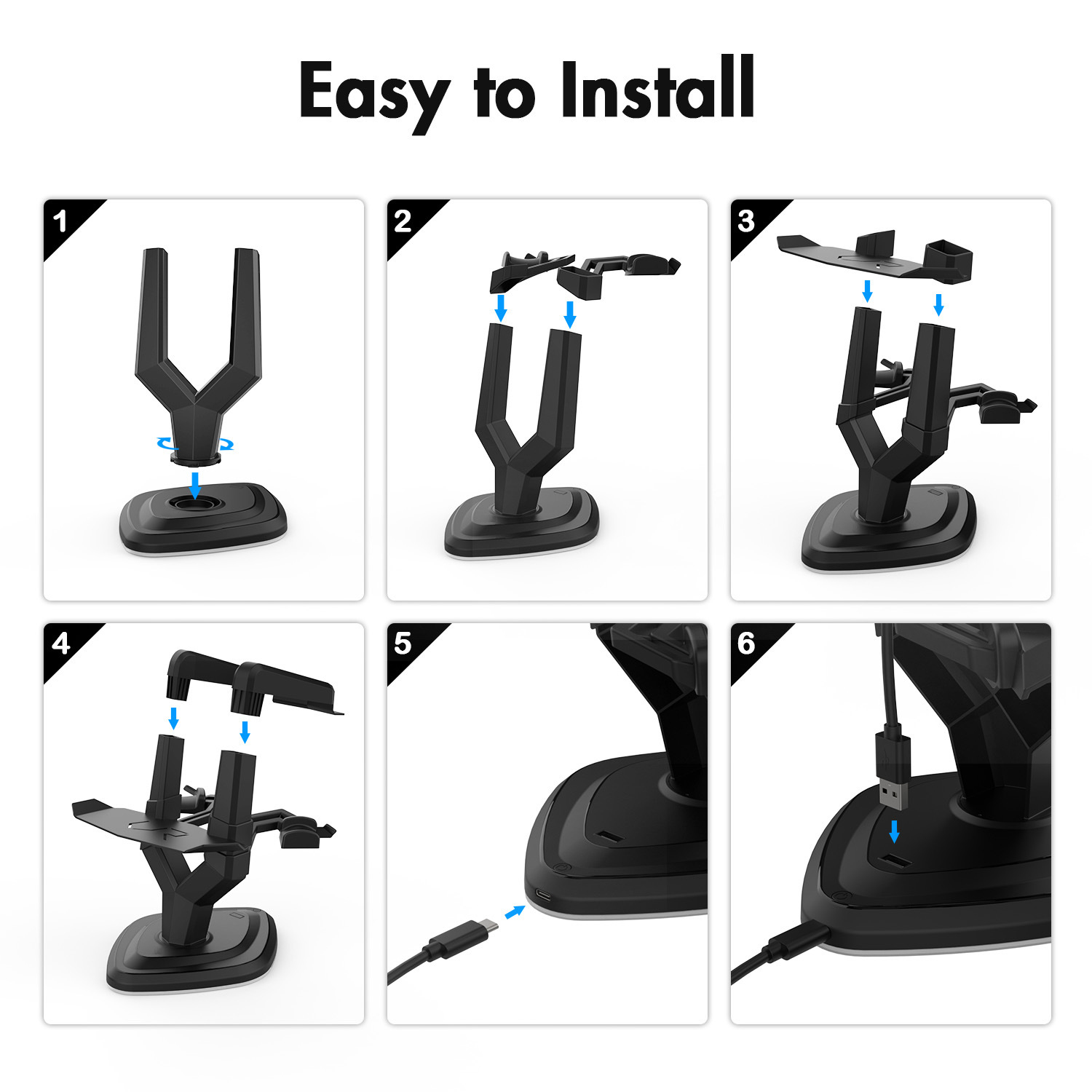 VR Charging Stand for Quest 2/Pico 4 with Ambient LED Light