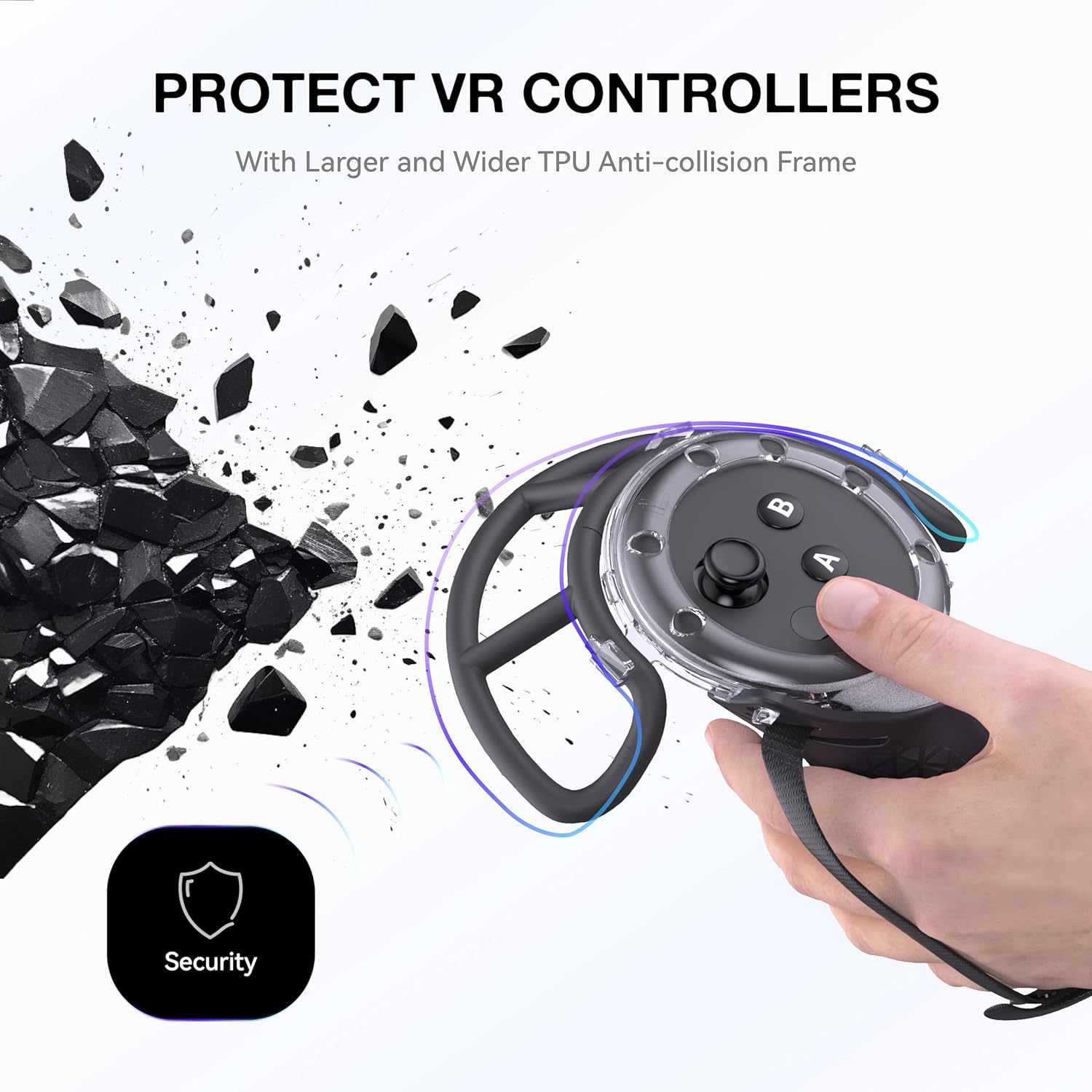 VR Controller Grips for Meta Quest 3, TPU Protector with Adjustable Straps