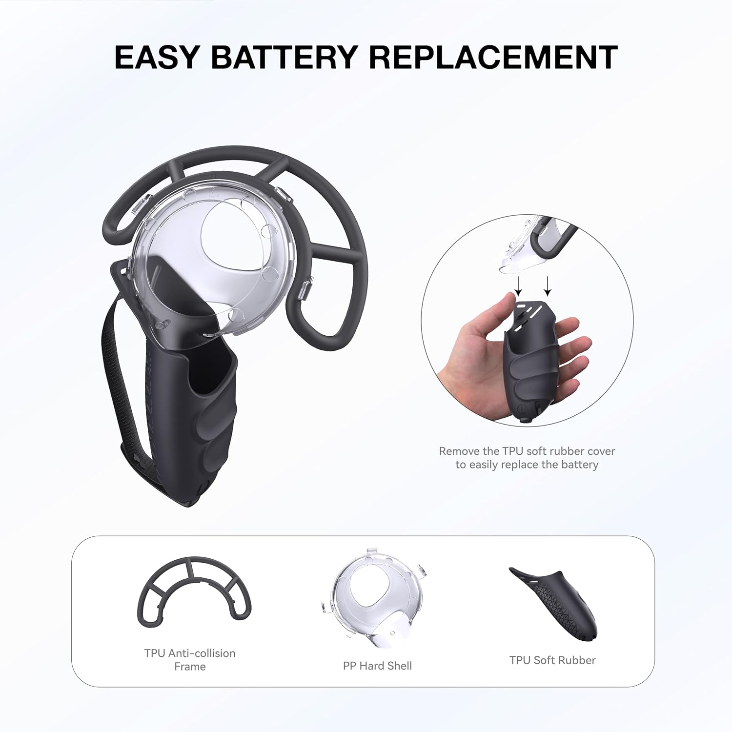 VR Controller Grips for Meta Quest 3, TPU Protector with Adjustable Straps