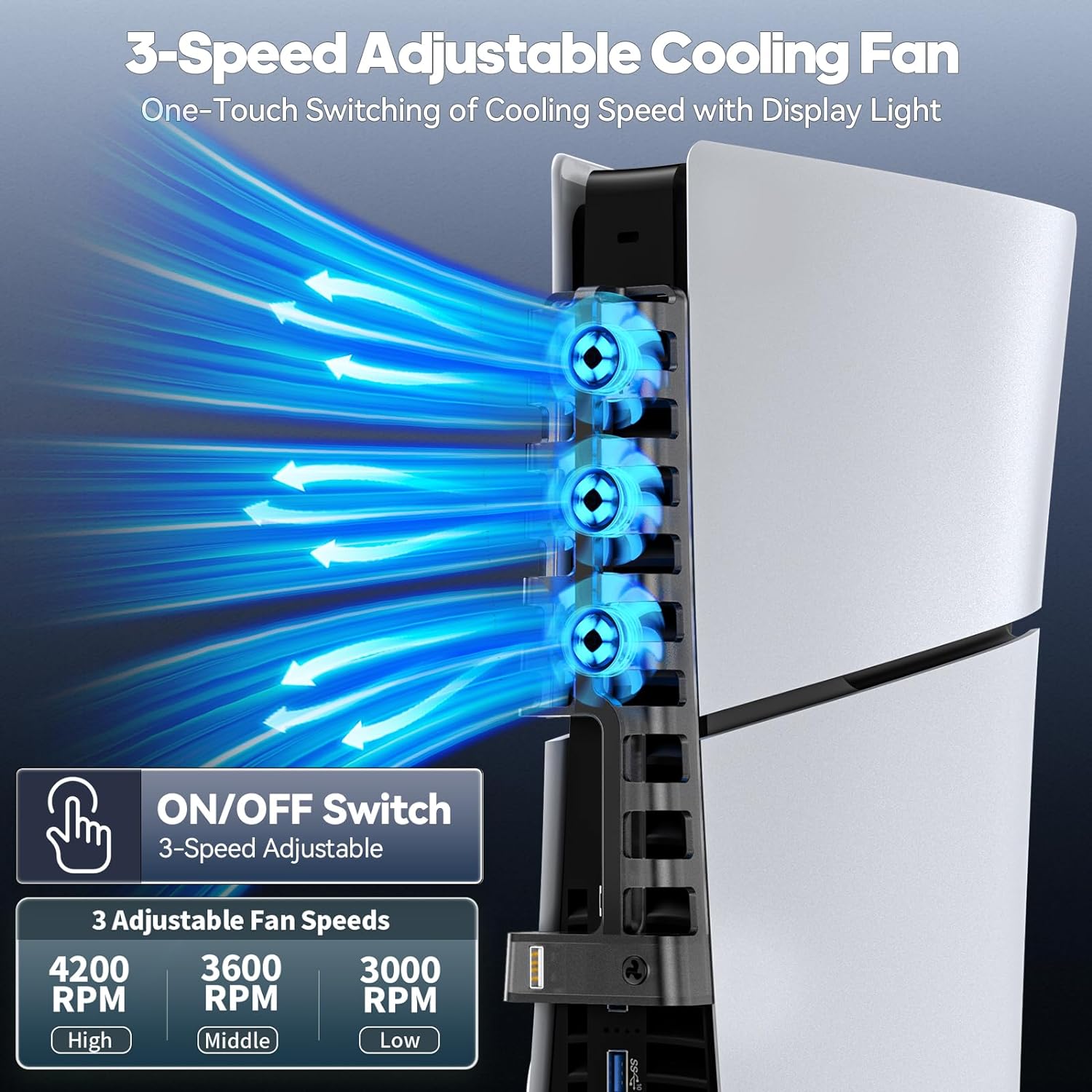 Cooling Fan for PS5 Slim Disc & Digital Console with USB Hub