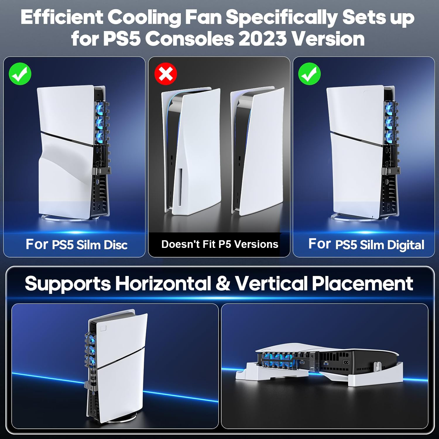 Cooling Fan for PS5 Slim Disc & Digital Console with USB Hub