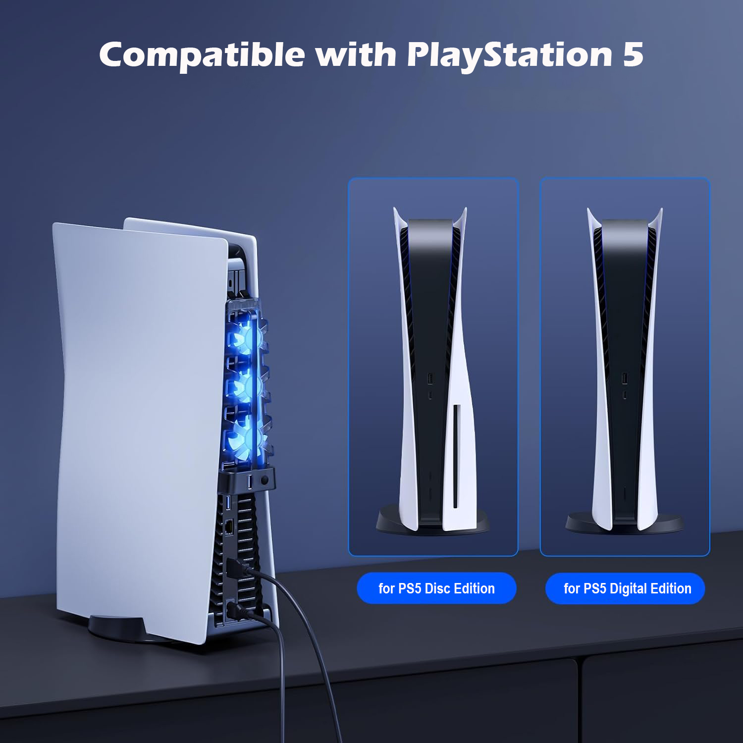 Cooling Fan with LED Light for PS5 Disc & Digital Editions Console