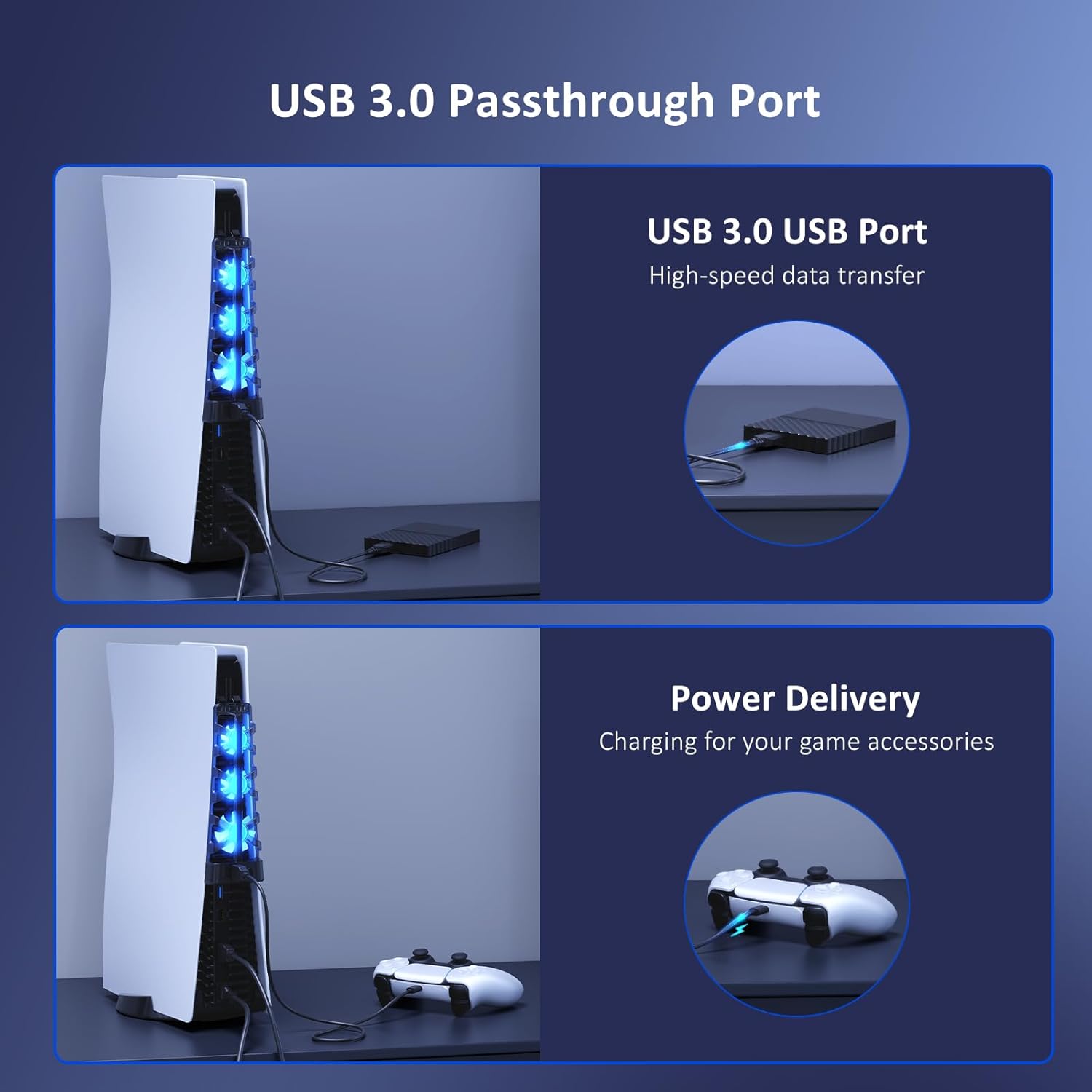 Cooling Fan with LED Light for PS5 Disc & Digital Editions Console