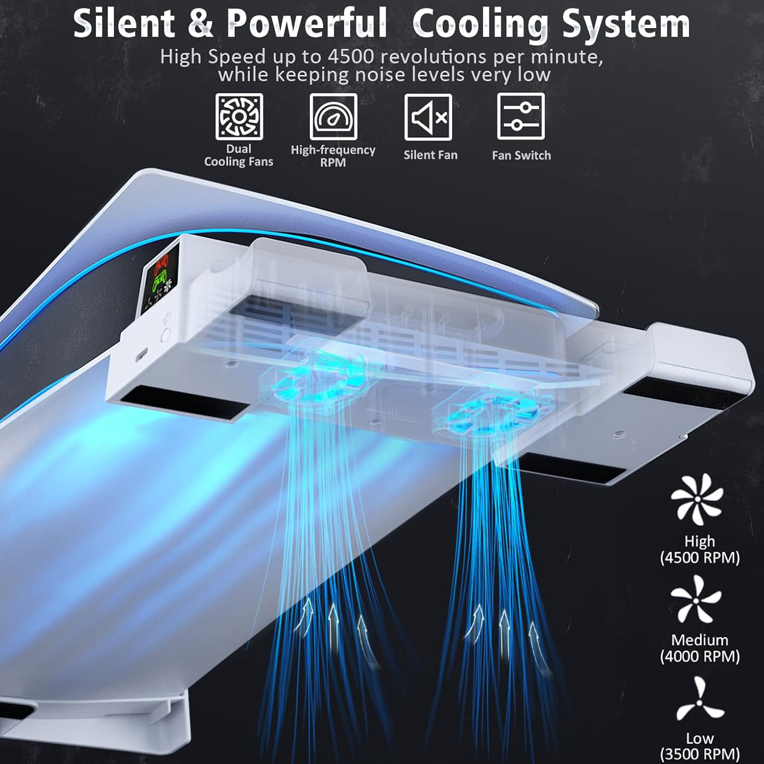 Horizontal Stand with Cooling Fan and Controller Charger for PS5 Console