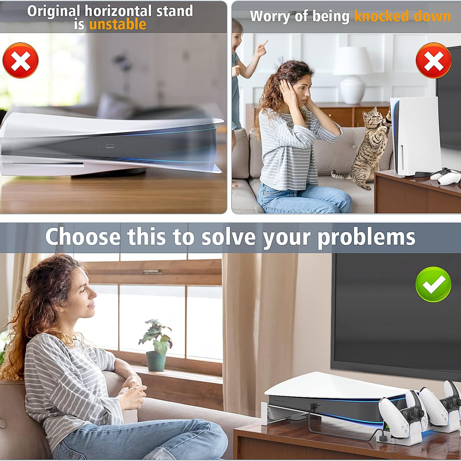 Horizontal Stand with Cooling Fan and Controller Charger for PS5 Console