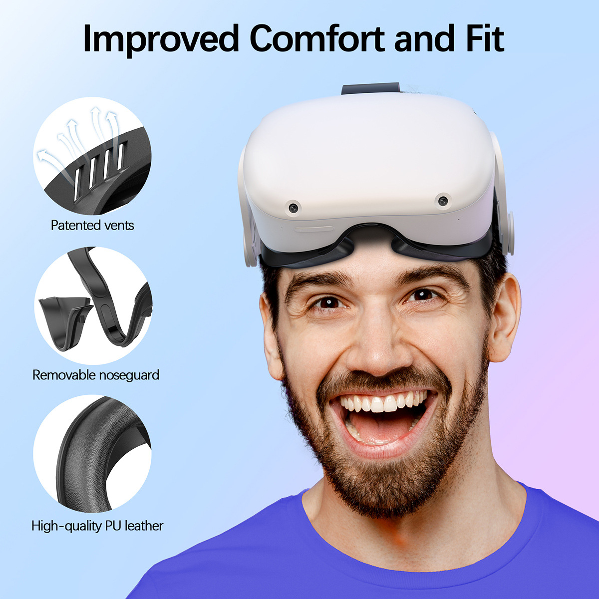 Face Cushion Pad for Quest 2 VR Facial Interface Replacement PU Leather Foam