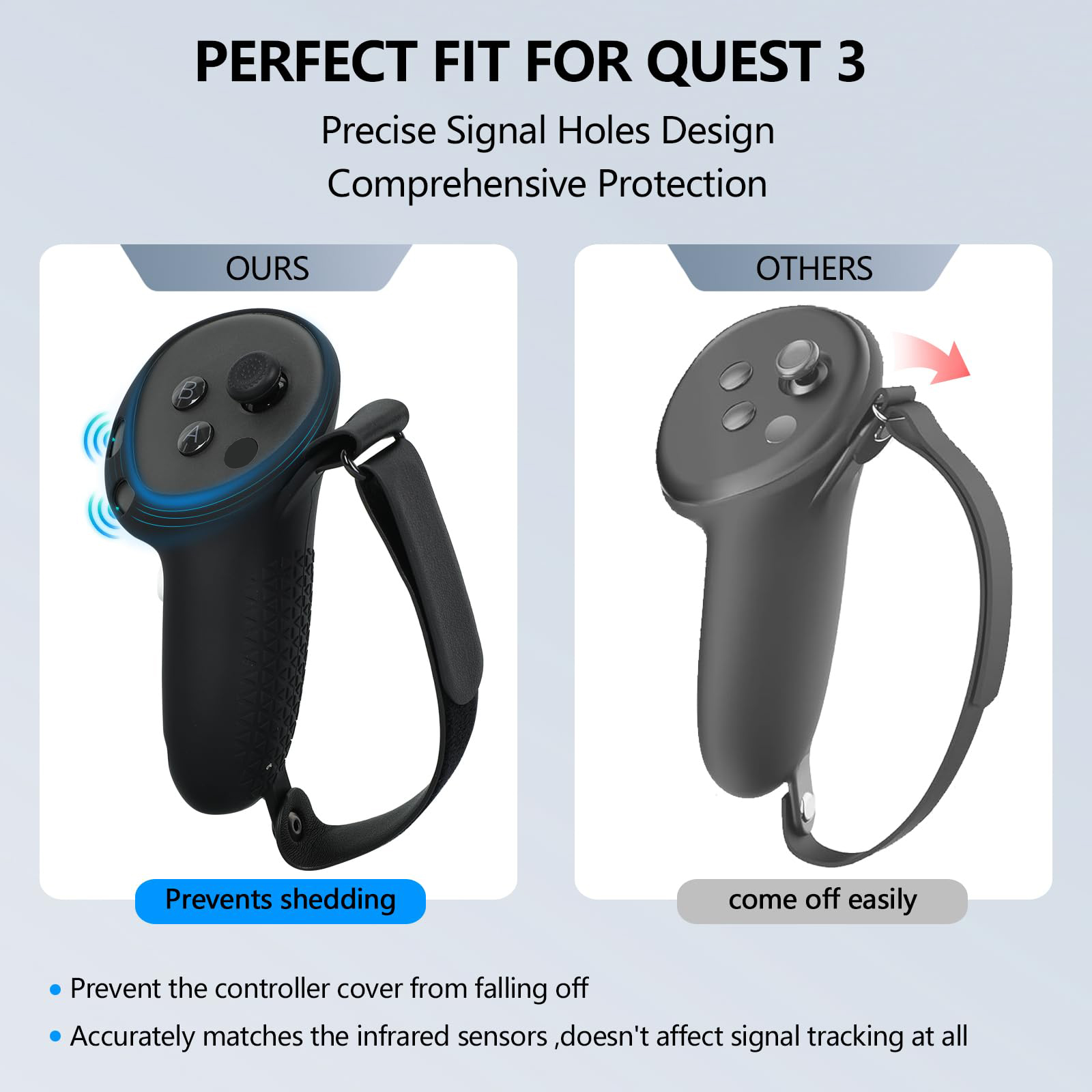 Silicone Controller Grip Cover for Quest 3S/3 with Adjustable Knuckle Straps