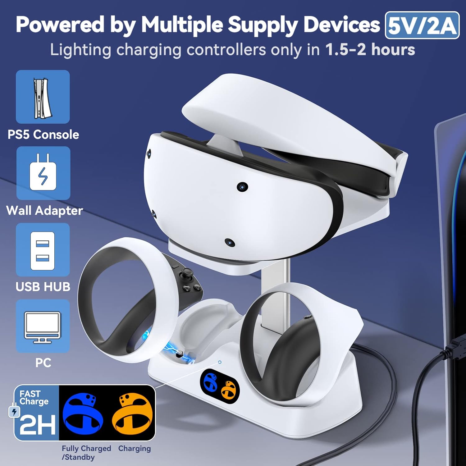 Controller Charging Dock for PSVR2 with LED Indicator & Type-C Cable