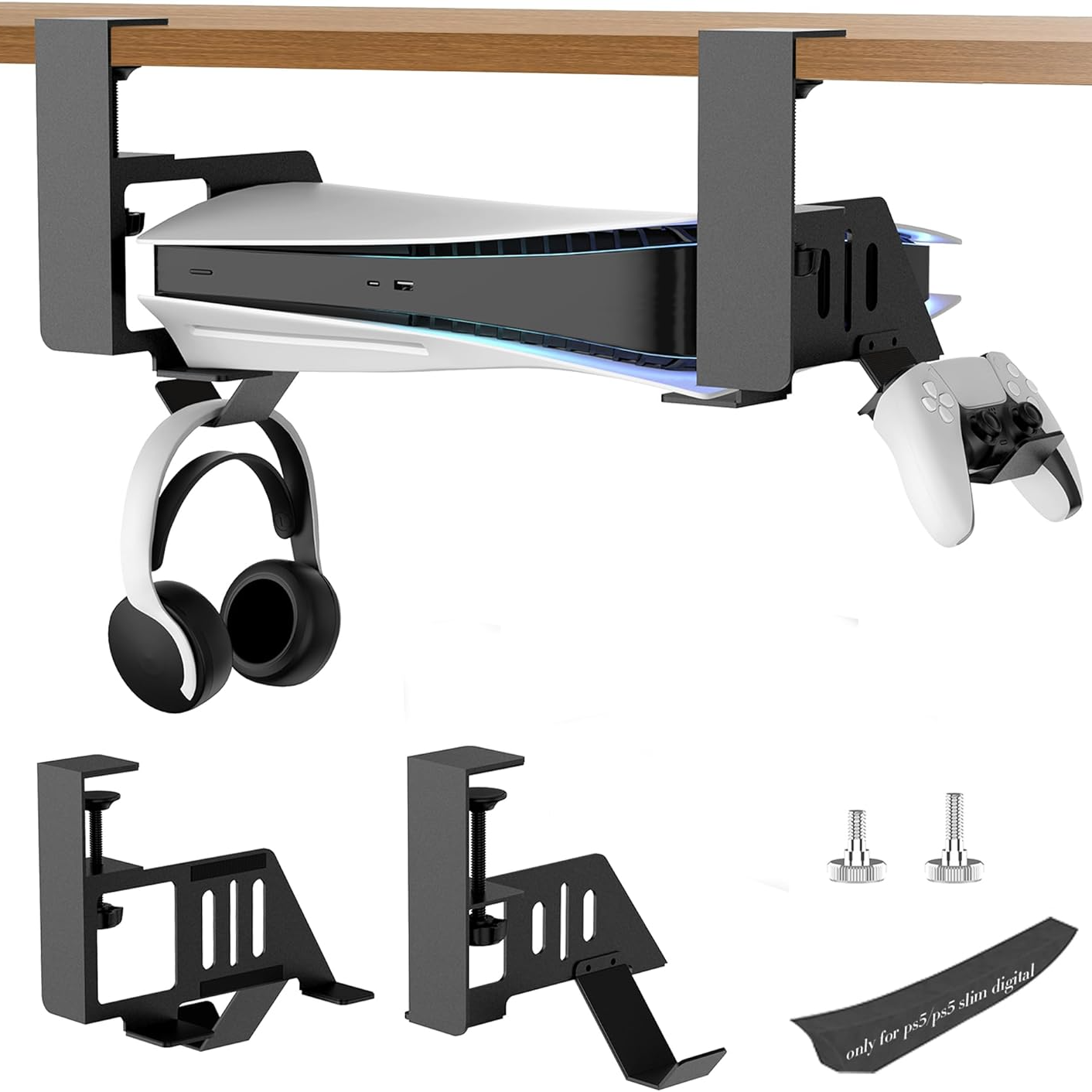 Under Desk Mount for PS5/Pro/Slim with Clamp & EVA Foam