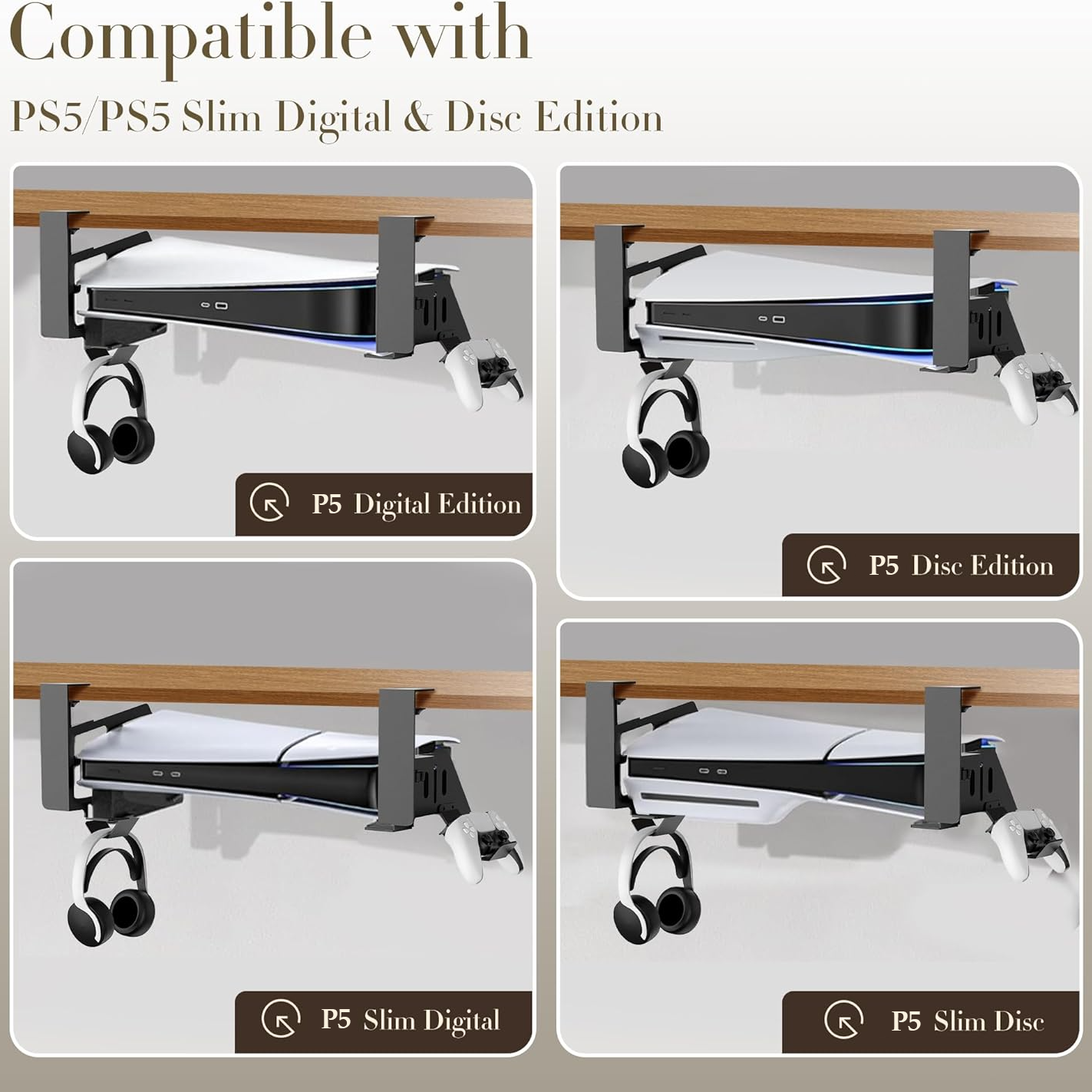 Under Desk Mount for PS5/Pro/Slim with Clamp & EVA Foam