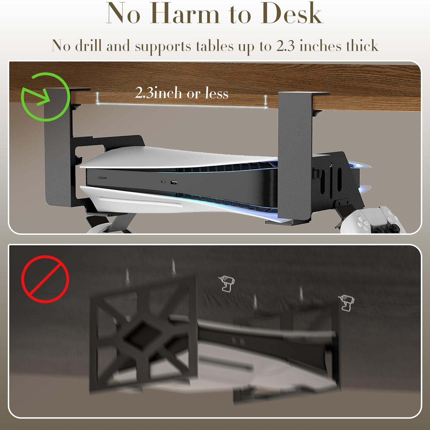 Under Desk Mount for PS5/Pro/Slim with Clamp & EVA Foam
