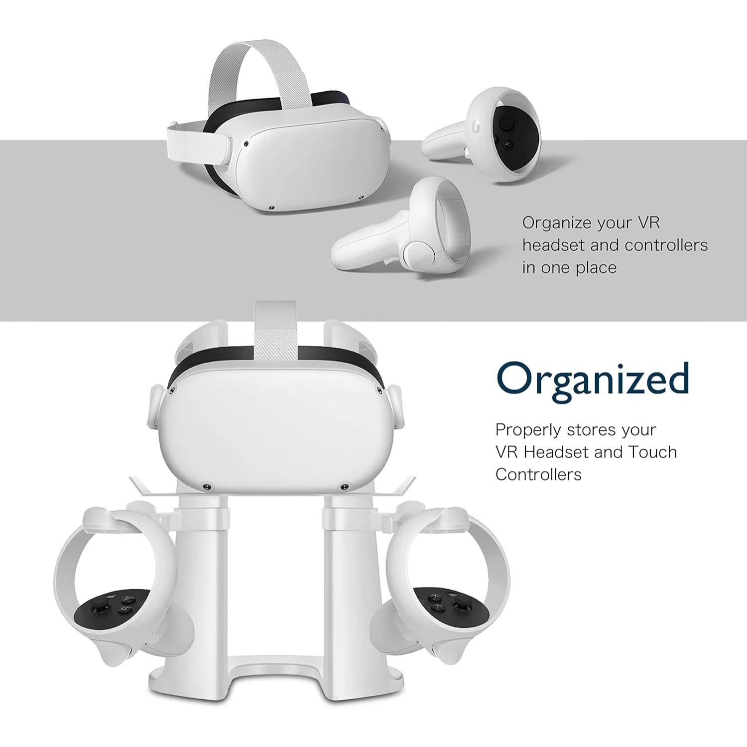 VR Headset Stand for Quest 2 with Controller Charger Dock