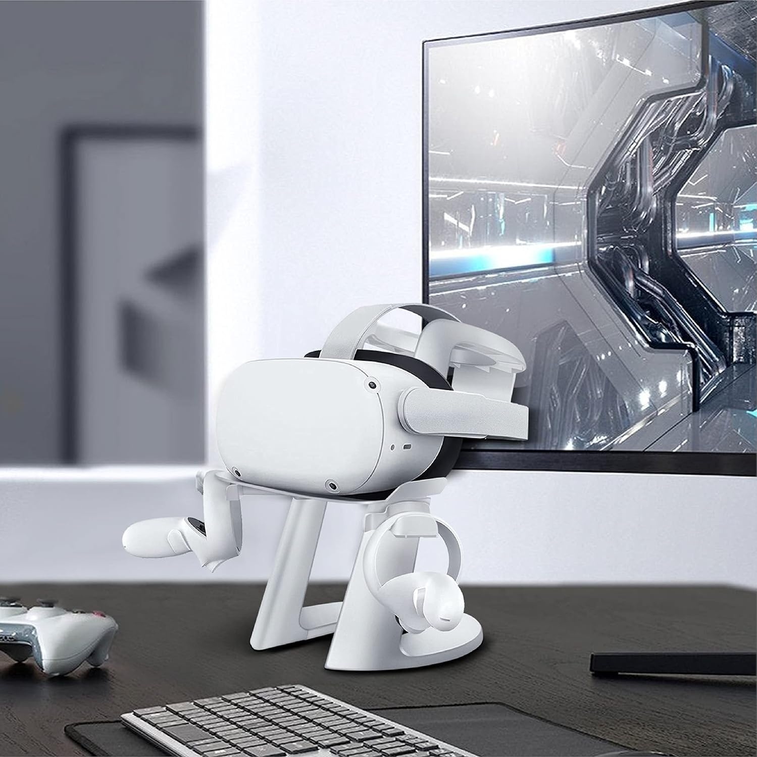 VR Headset Stand for Quest 2 with Controller Charger Dock