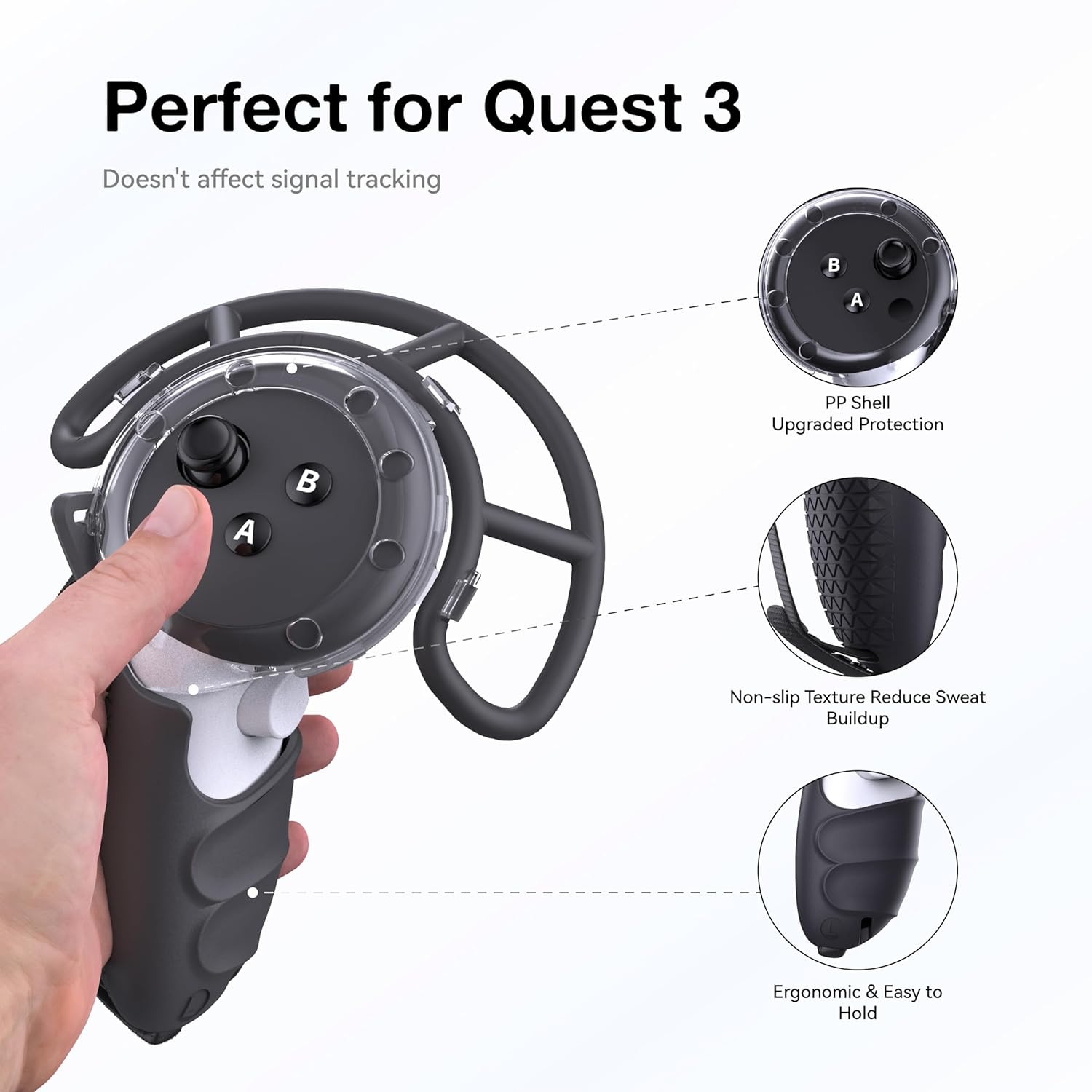 Protective Case for Meta Quest 3 Controller with Thumb Grip Caps
