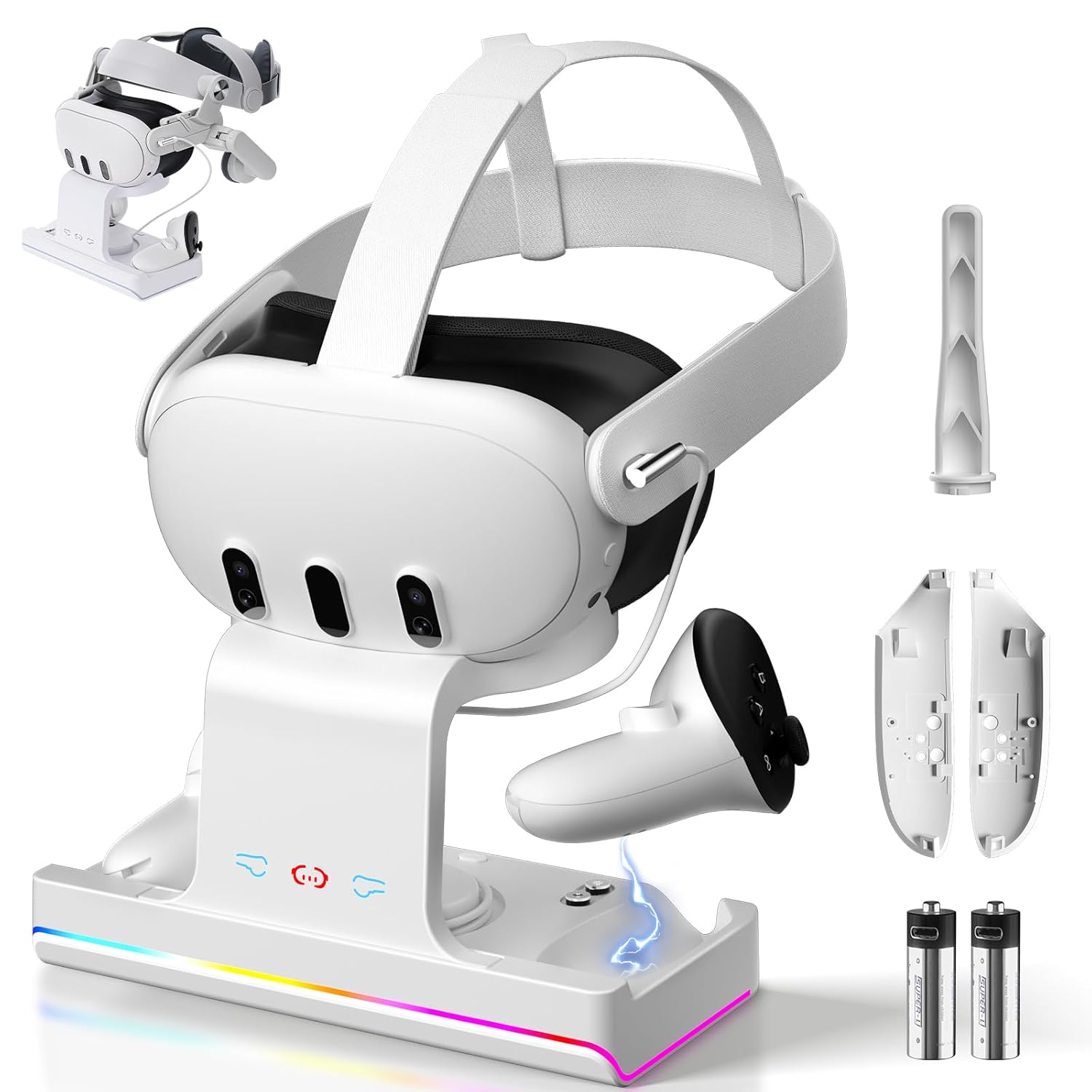 VR Charging Station for Meta Quest 3 with RGB Light and Controller Charger