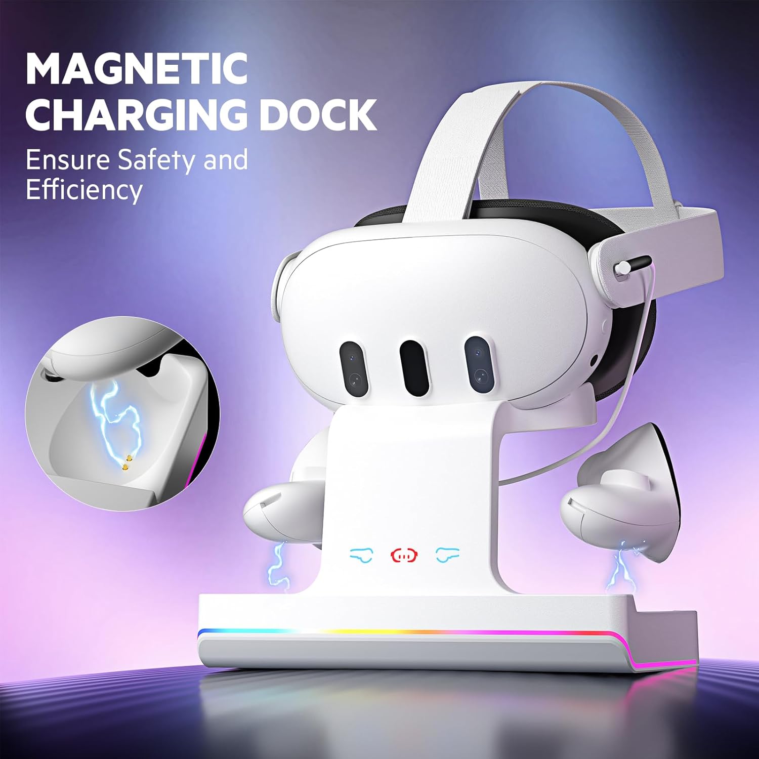 VR Charging Station for Meta Quest 3 with RGB Light and Controller Charger
