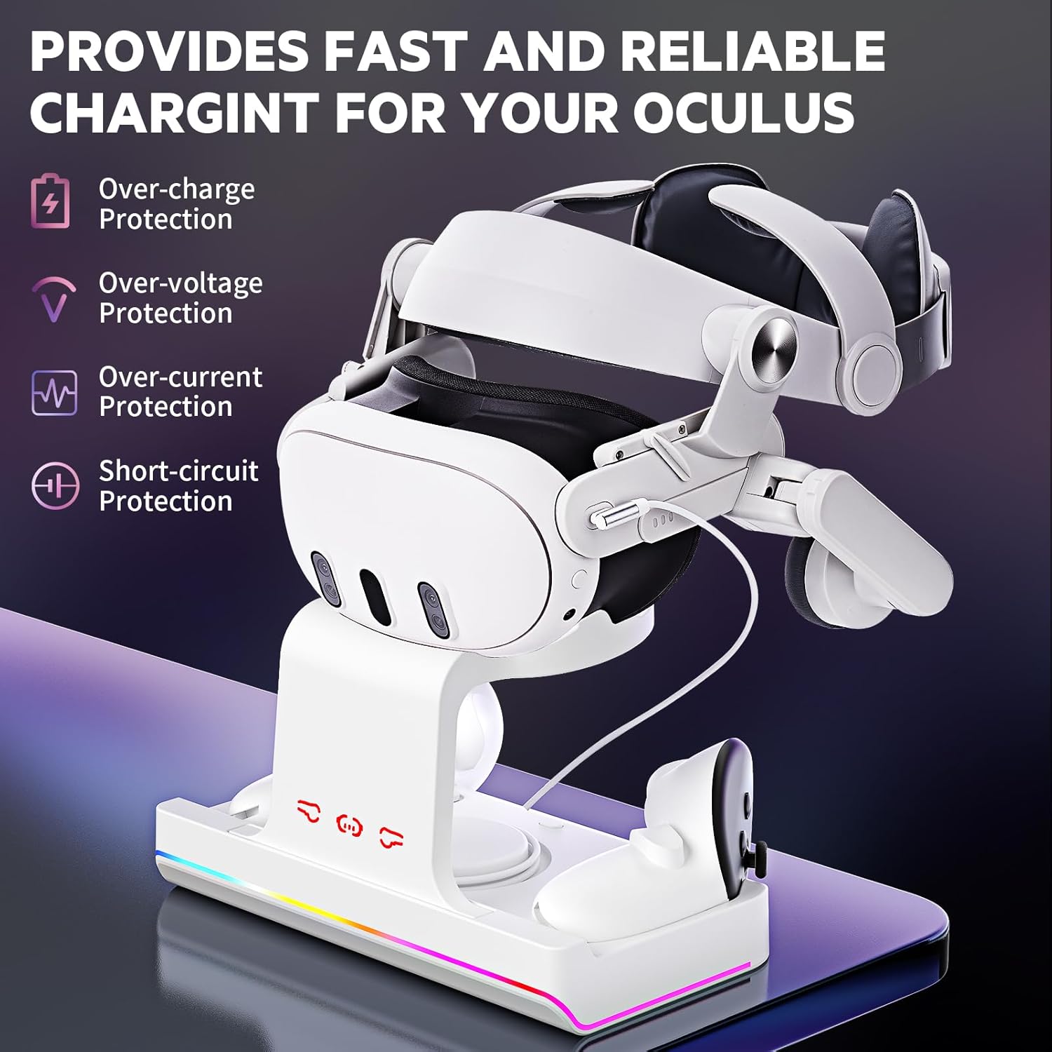 VR Charging Station for Meta Quest 3 with RGB Light and Controller Charger