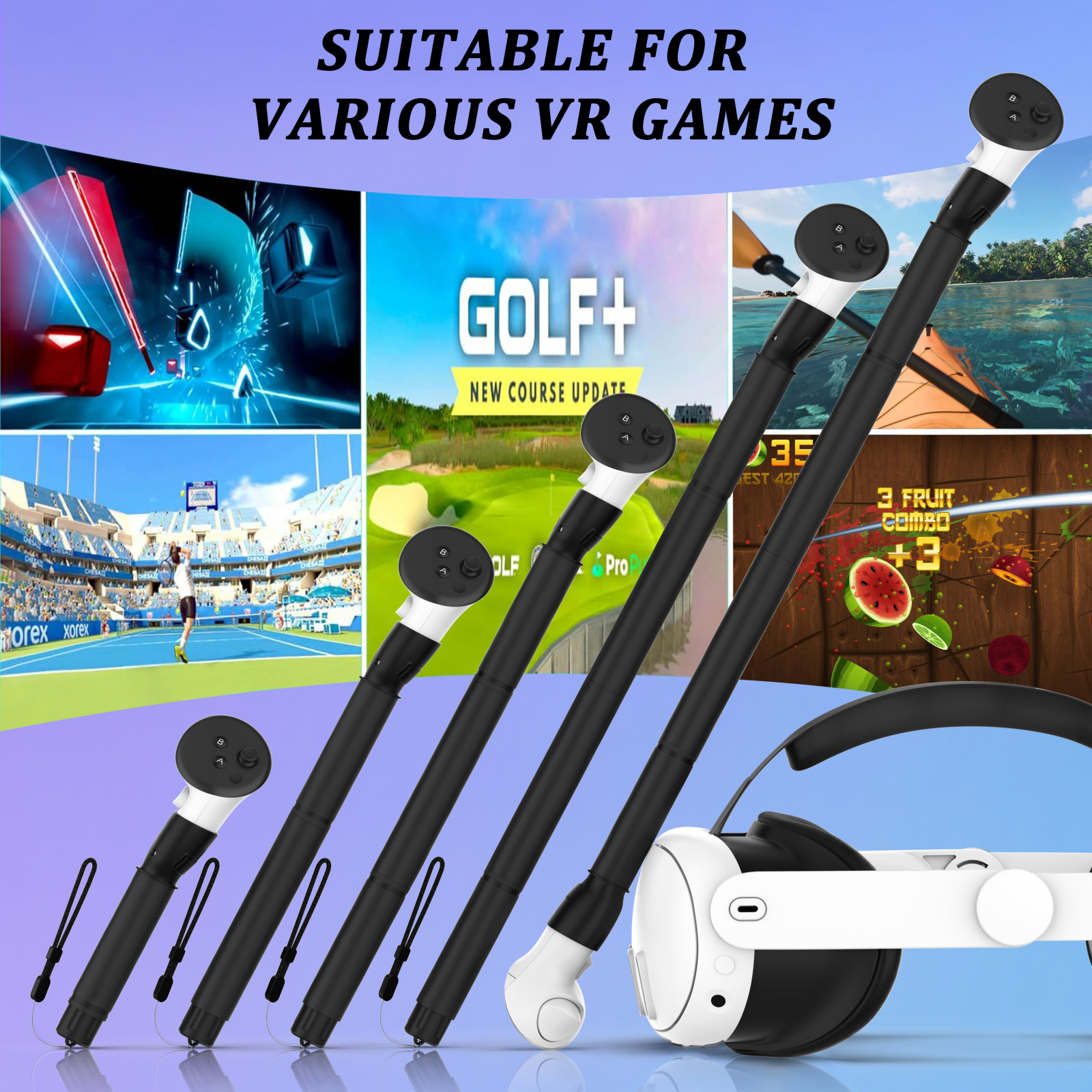 VR Long Arms Grips for Meta Quest 3 Beat Saber Golf Baseball