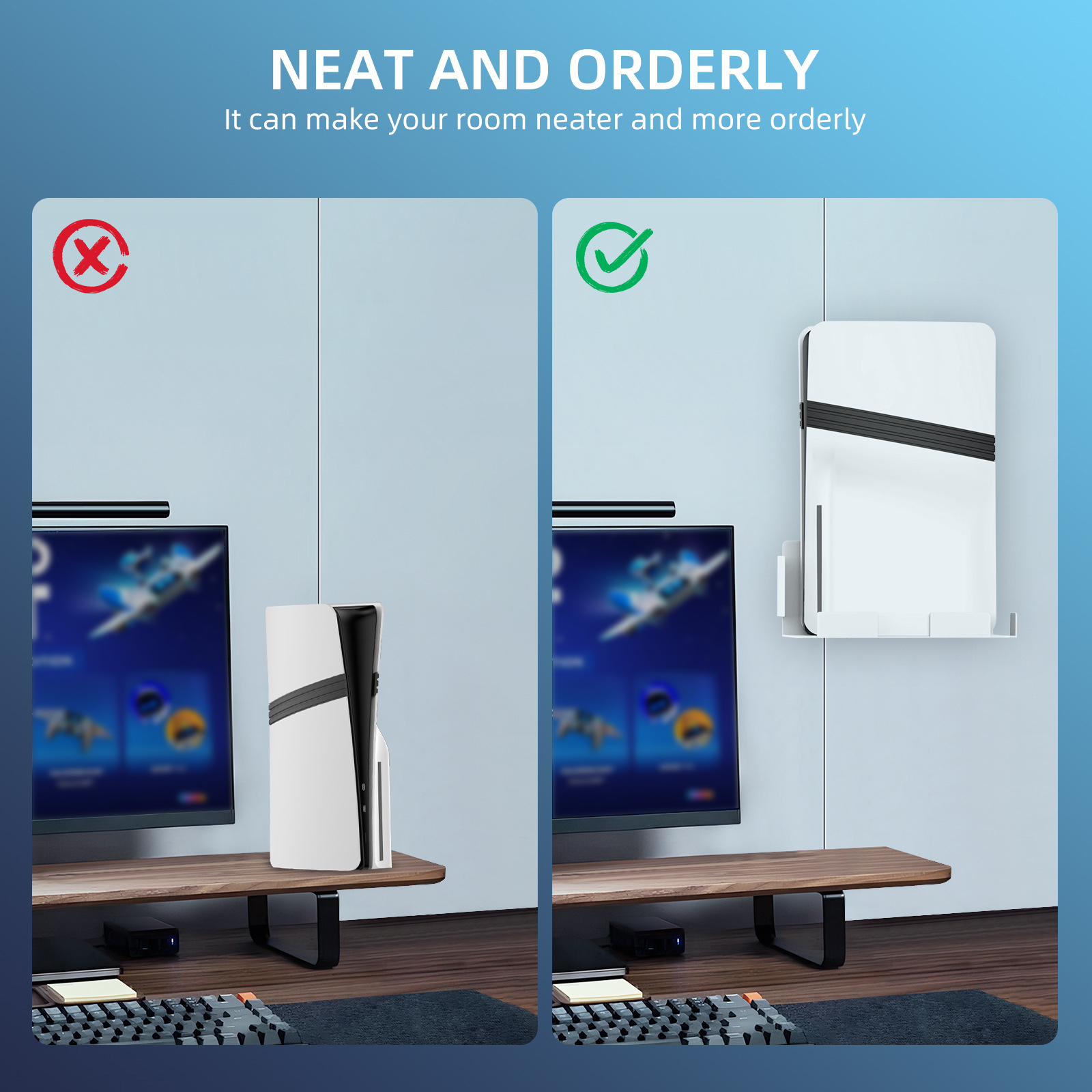 Wall Mount for PlayStation 5 Pro/Slim Console Metal Controller Holder