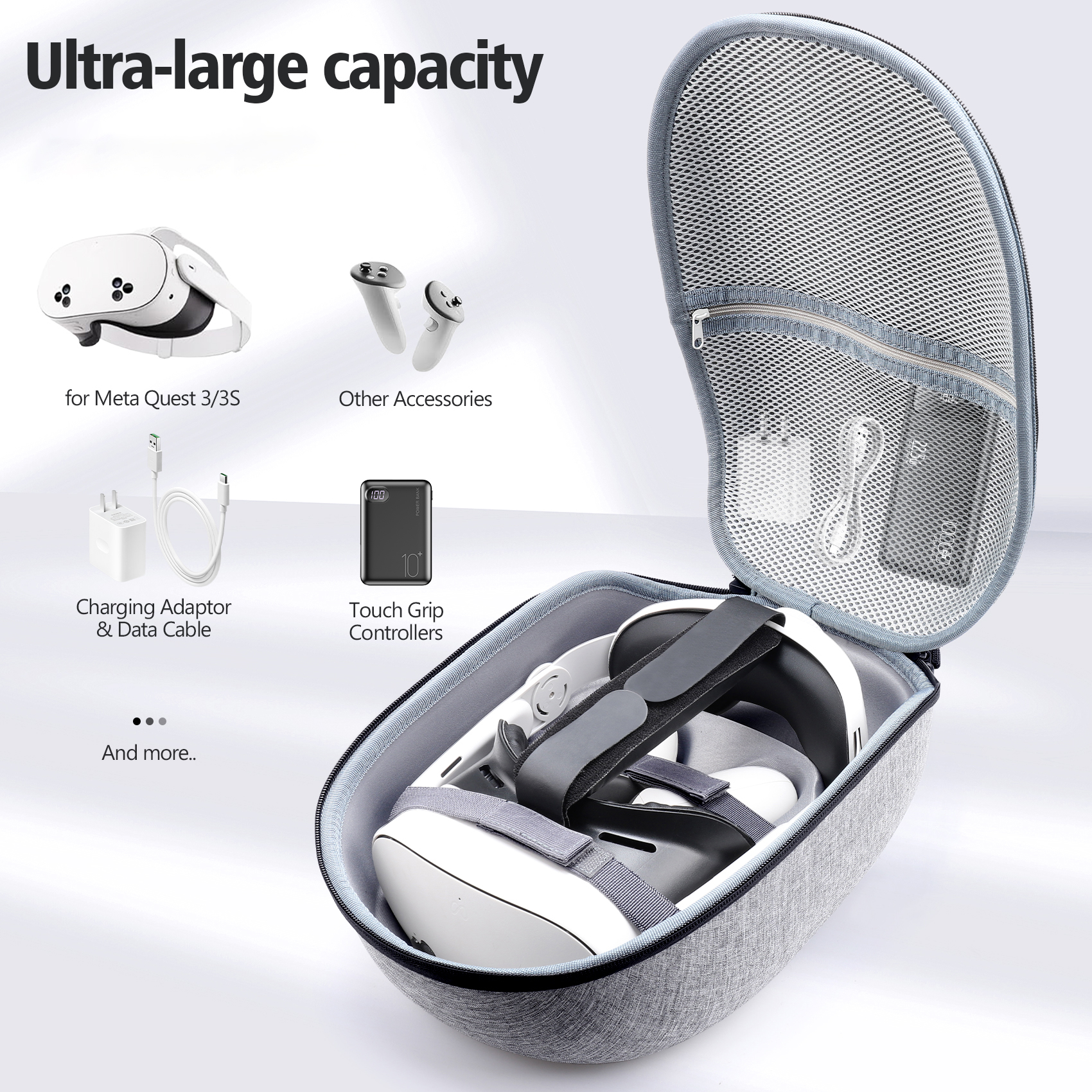 Carrying Case for Meta Quest 3S/3/2 with Adjustable Strap