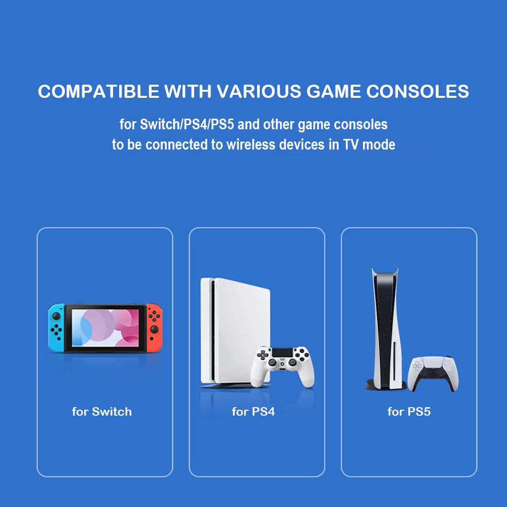 Wireless Adapter for PS5/4/3/Switch/PC Mac Plug and Play USB Dongle