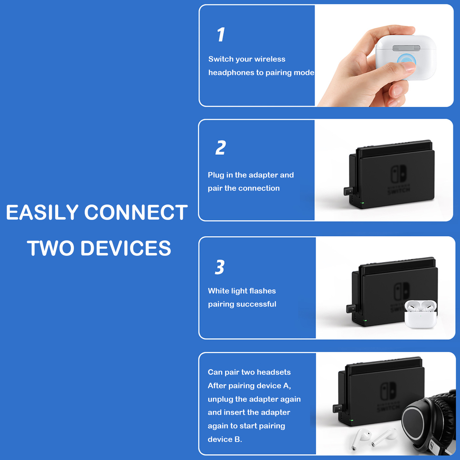 Wireless Adapter for PS5/4/3/Switch/PC Mac Plug and Play USB Dongle