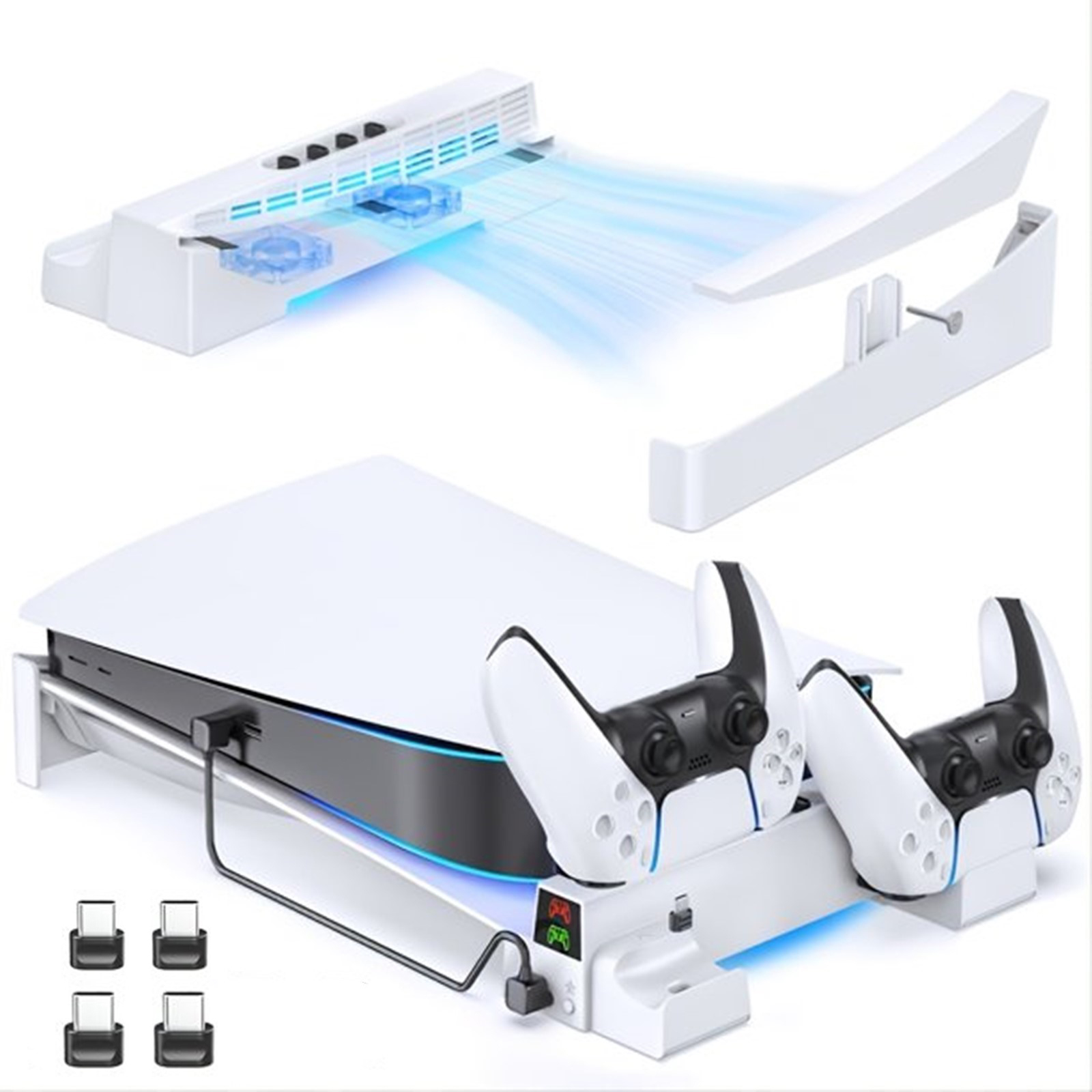 Horizontal Stand for PS5 with 3-Level Fan and Controller Charger
