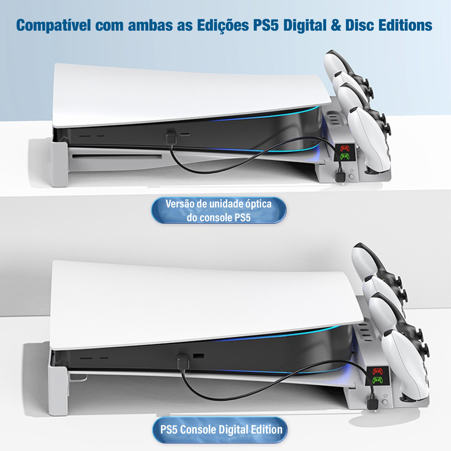 Horizontal Stand for PS5 with 3-Level Fan and Controller Charger