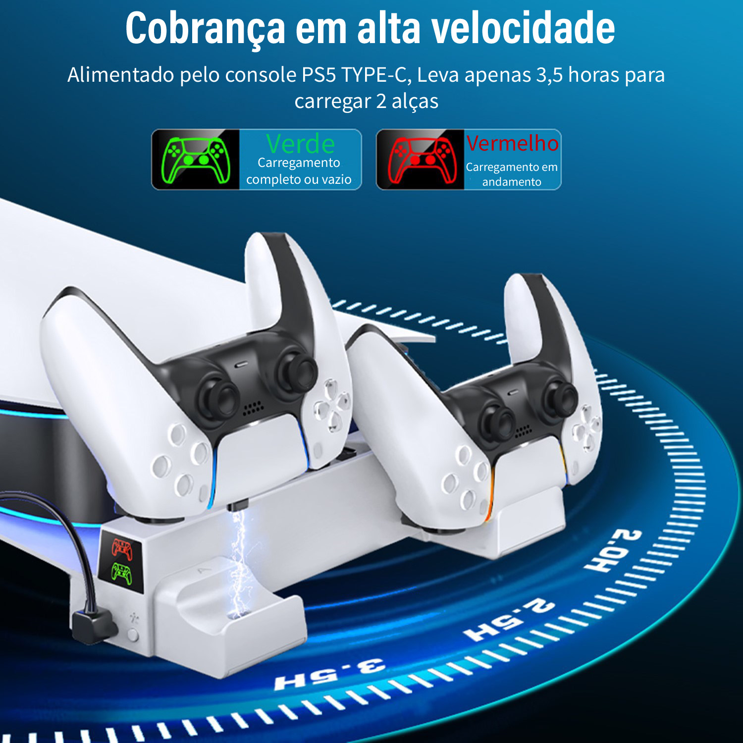 Horizontal Stand for PS5 with 3-Level Fan and Controller Charger