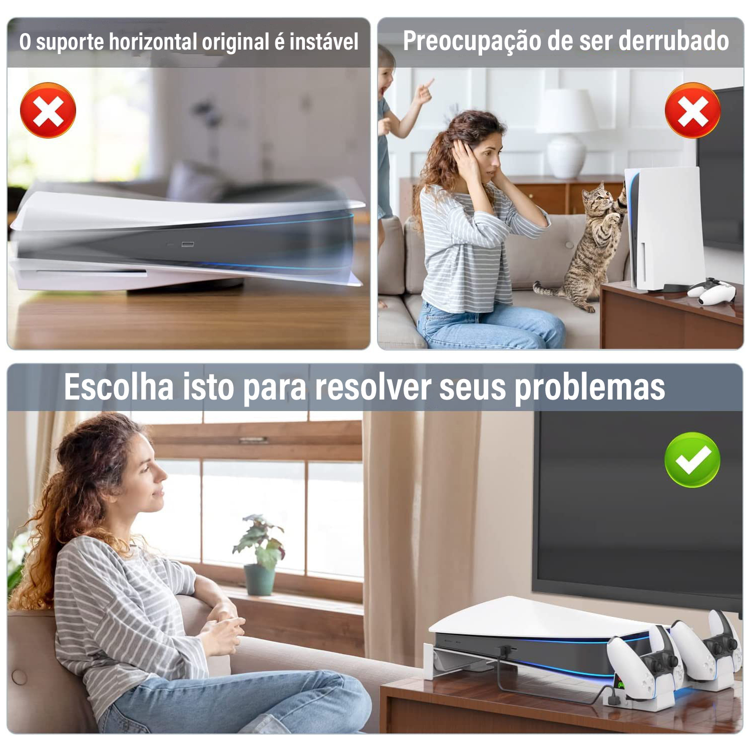 Horizontal Stand for PS5 with 3-Level Fan and Controller Charger