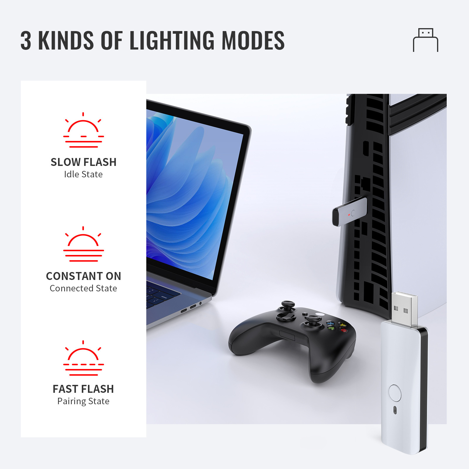 Wireless Gamepad Adapter for PS5/PS4/Switch/Xbox/PC/Steam Deck