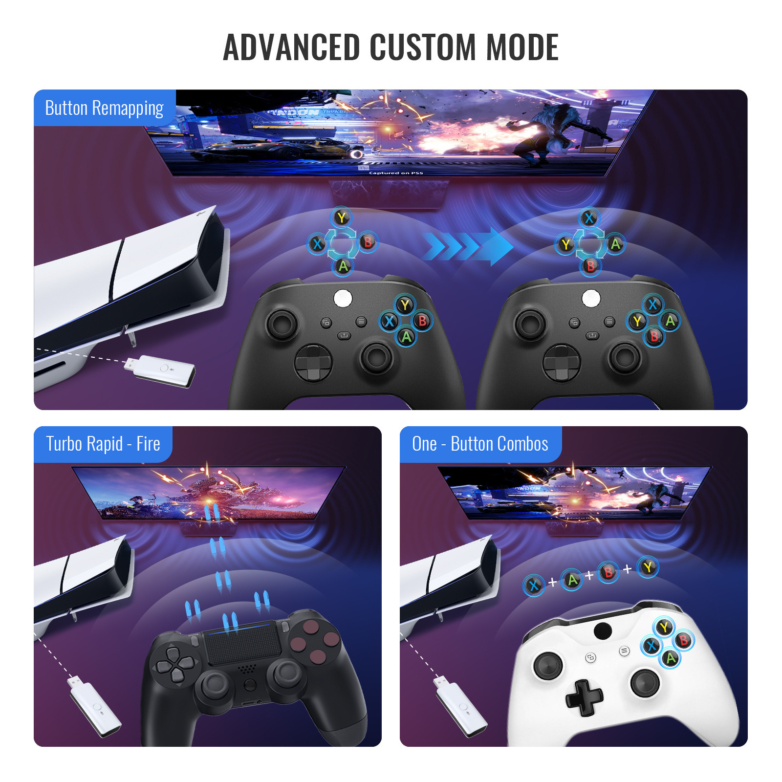 Wireless Gamepad Adapter for PS5/PS4/Switch/Xbox/PC/Steam Deck