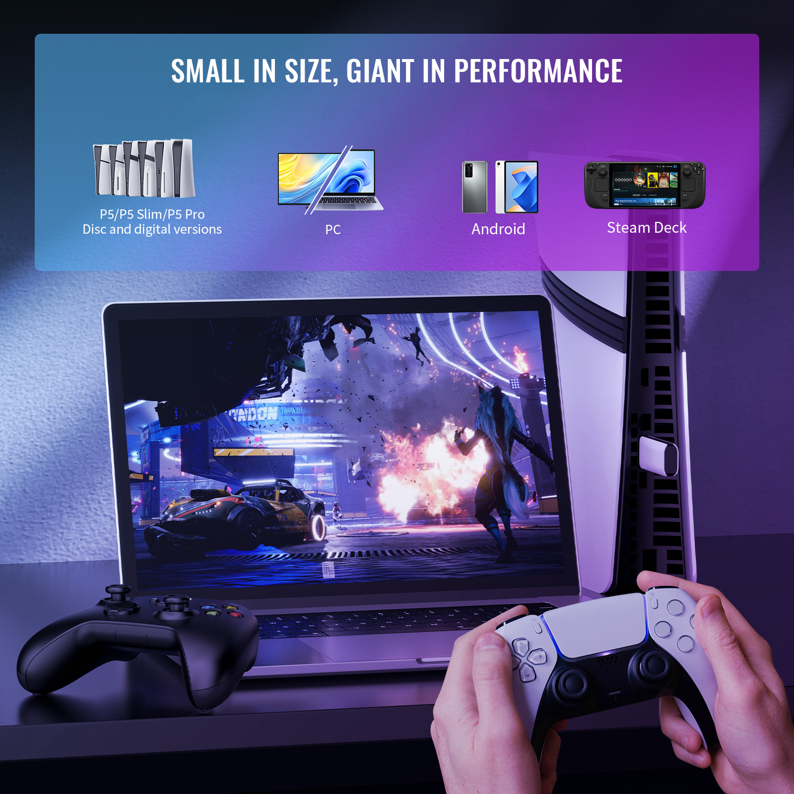 Wireless Gamepad Adapter for PS5/PS4/Switch/Xbox/PC/Steam Deck