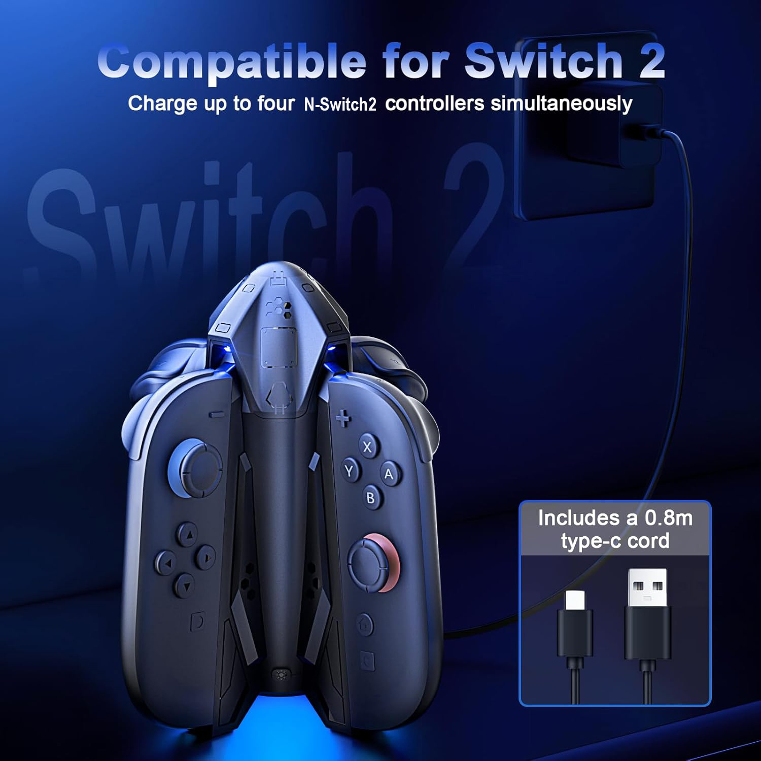 4-in-1 Controller Charging Dock for Nintendo Switch 2 with RGB Lighting