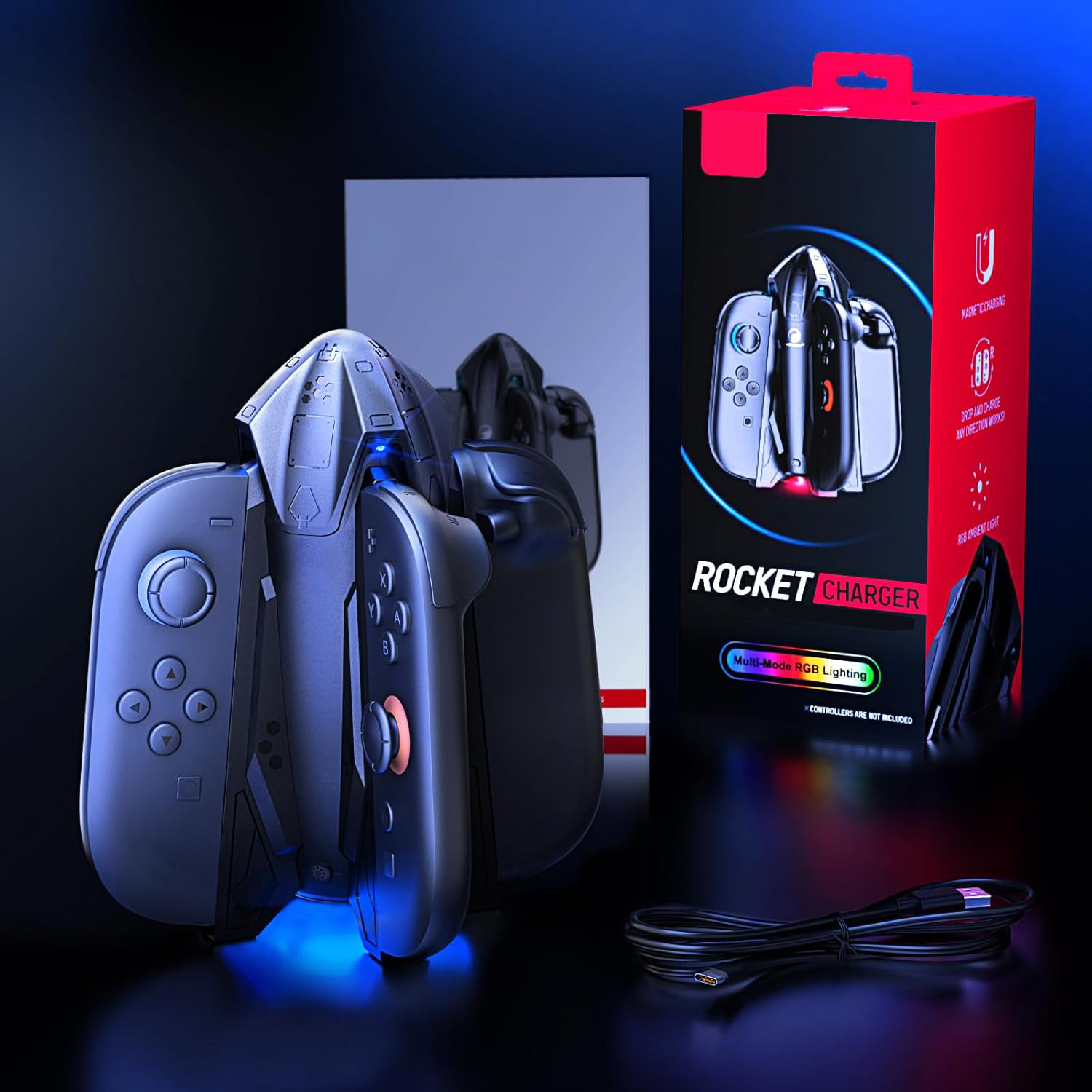 4-in-1 Controller Charging Dock for Nintendo Switch 2 with RGB Lighting