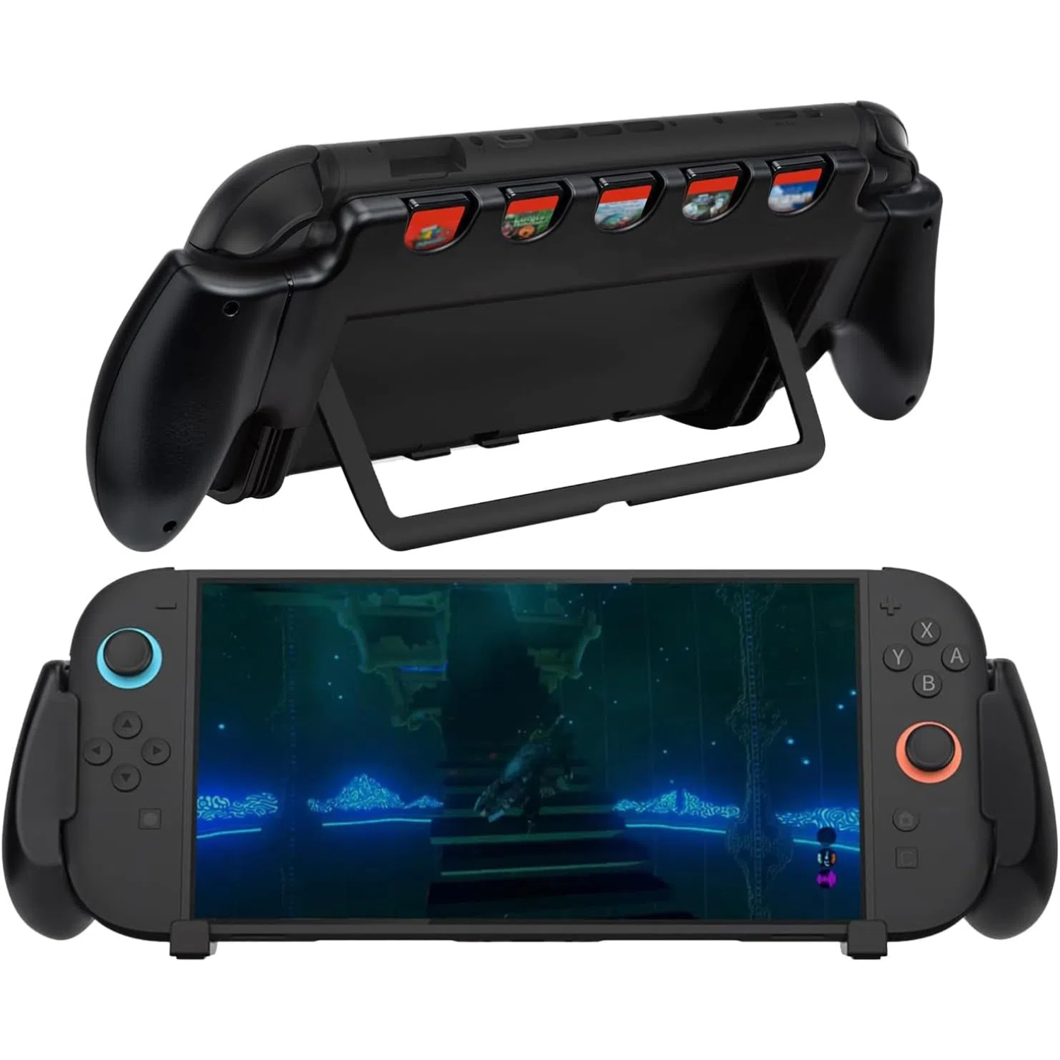 Console Grip for Switch 2 Ergonomic Hard Shell Holder with 5 Game Card Slots