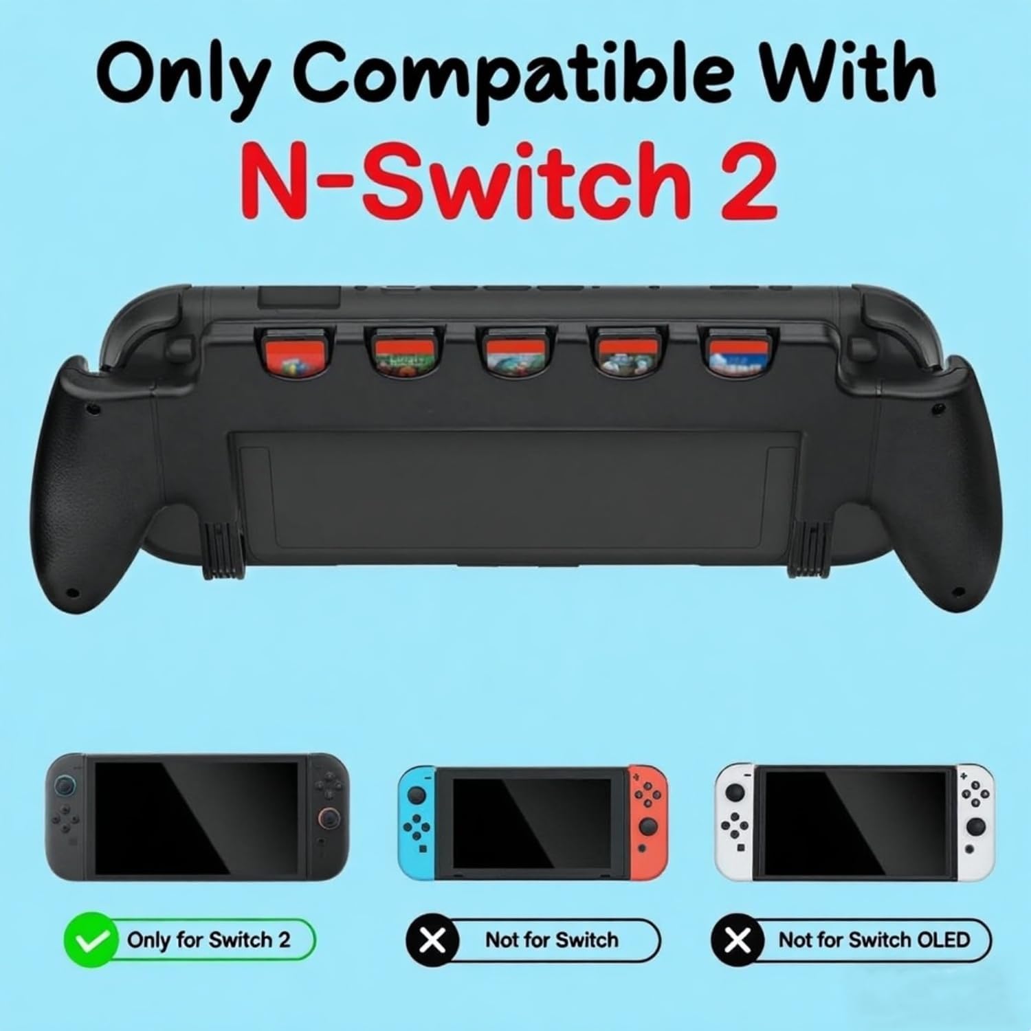Console Grip for Switch 2 Ergonomic Hard Shell Holder with 5 Game Card Slots