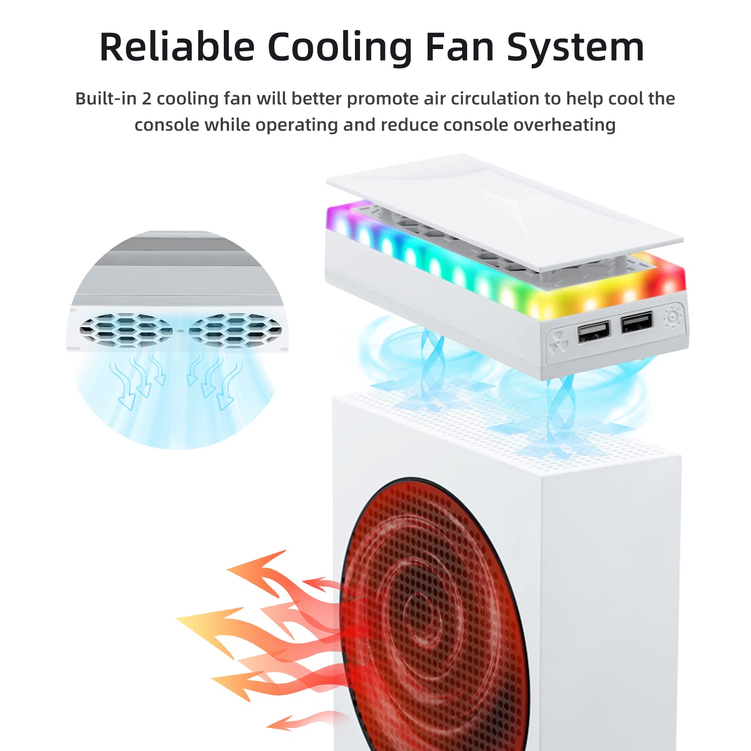 Cooling Fan for Xbox Series S Console - 3-Speed, RGB Lights, Dustproof