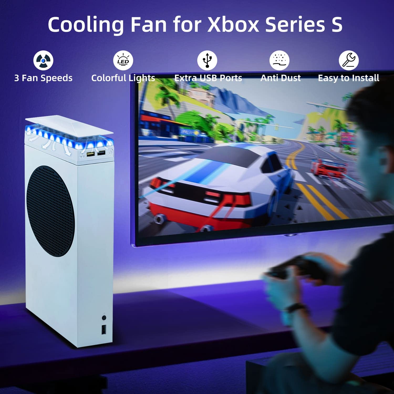 Cooling Fan for Xbox Series S Console - 3-Speed, RGB Lights, Dustproof