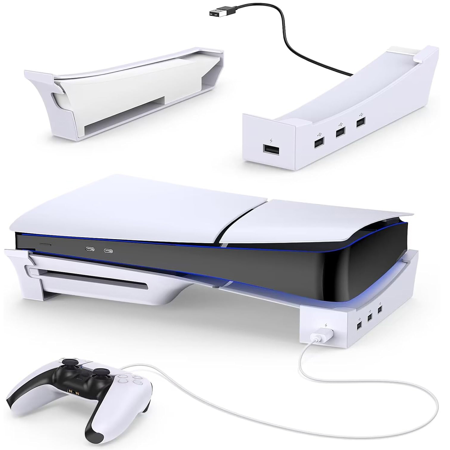 Horizontal Stand for PS5 Slim with 4-Port USB Hub